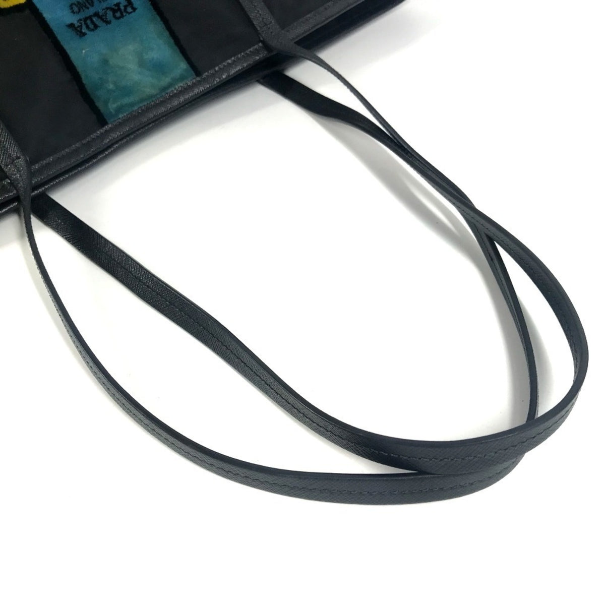 Prada Black Blue Leather Nylon Shoulder Bag Tote Bag (Pre-Owned)