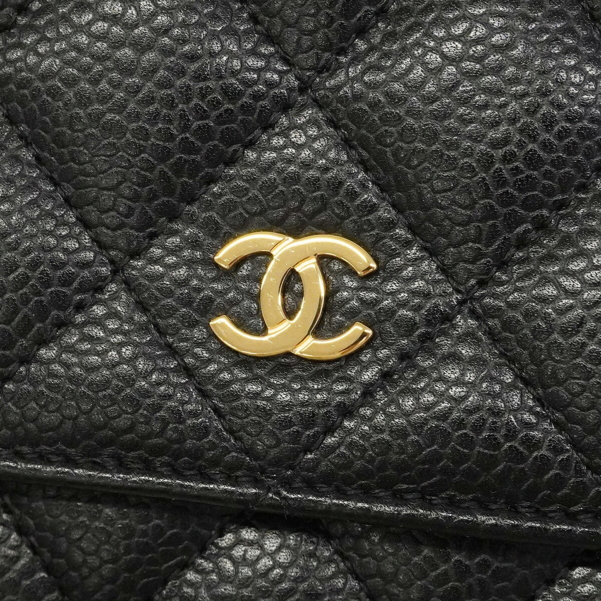 Chanel Black Grained Calfskin Chain/Shoulder Wallet (Pre-Owned)