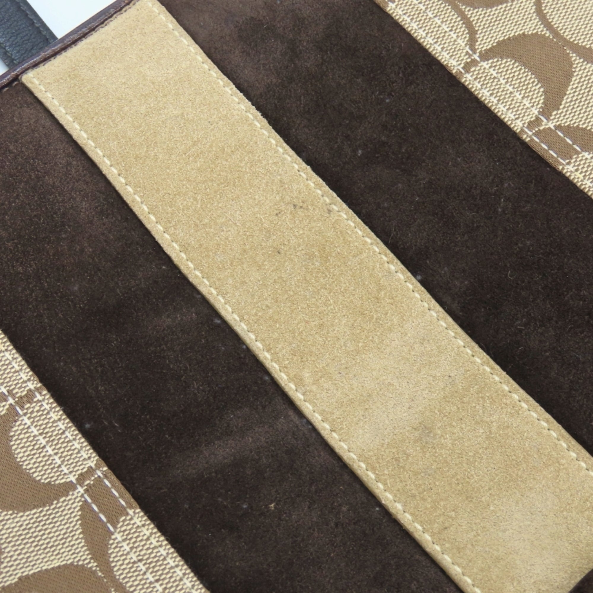 Coach Signature Brown Canvas Suede Leather Shoulder Bag (Pre-Owned)