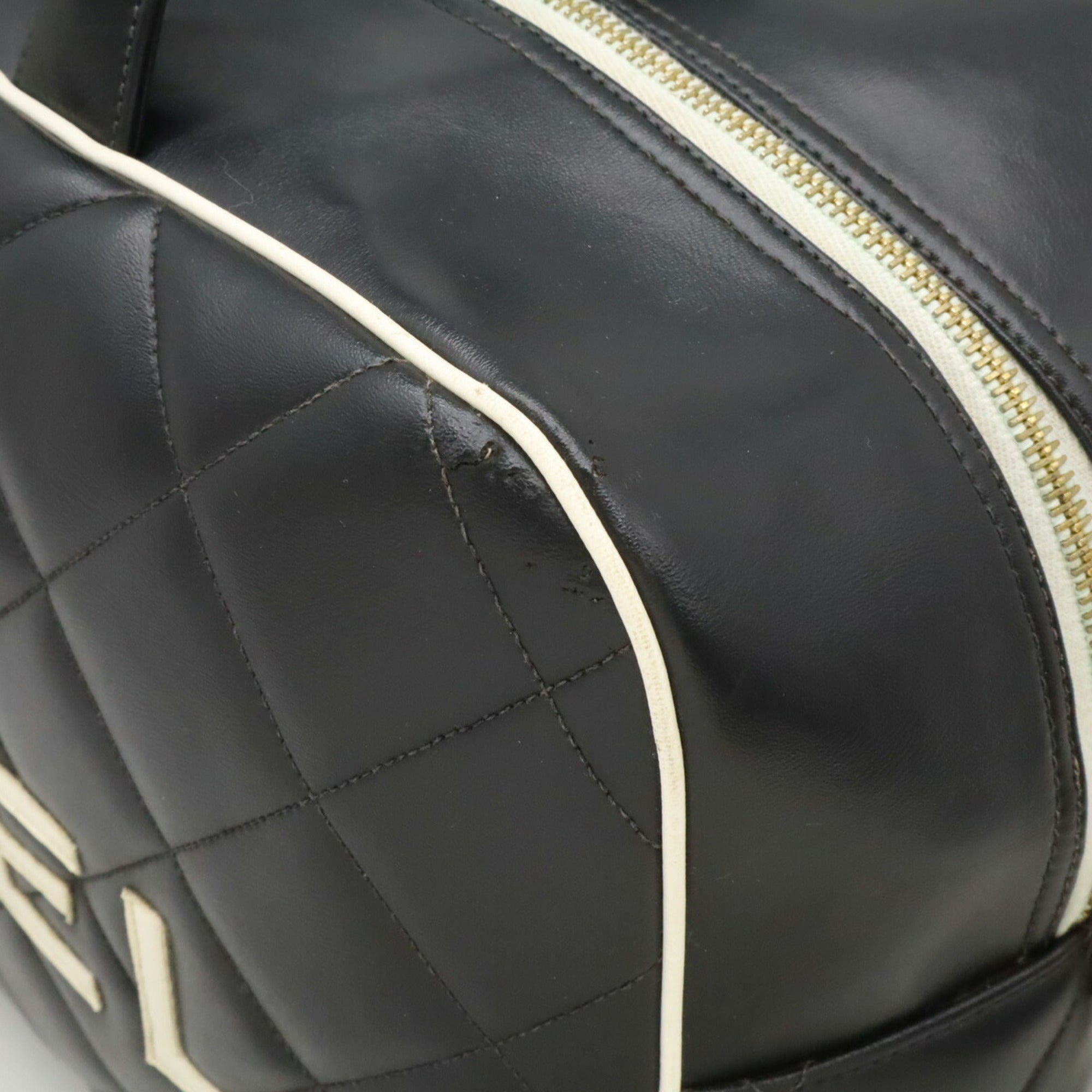 Chanel Black White Leather Boston Bag (Pre-Owned)