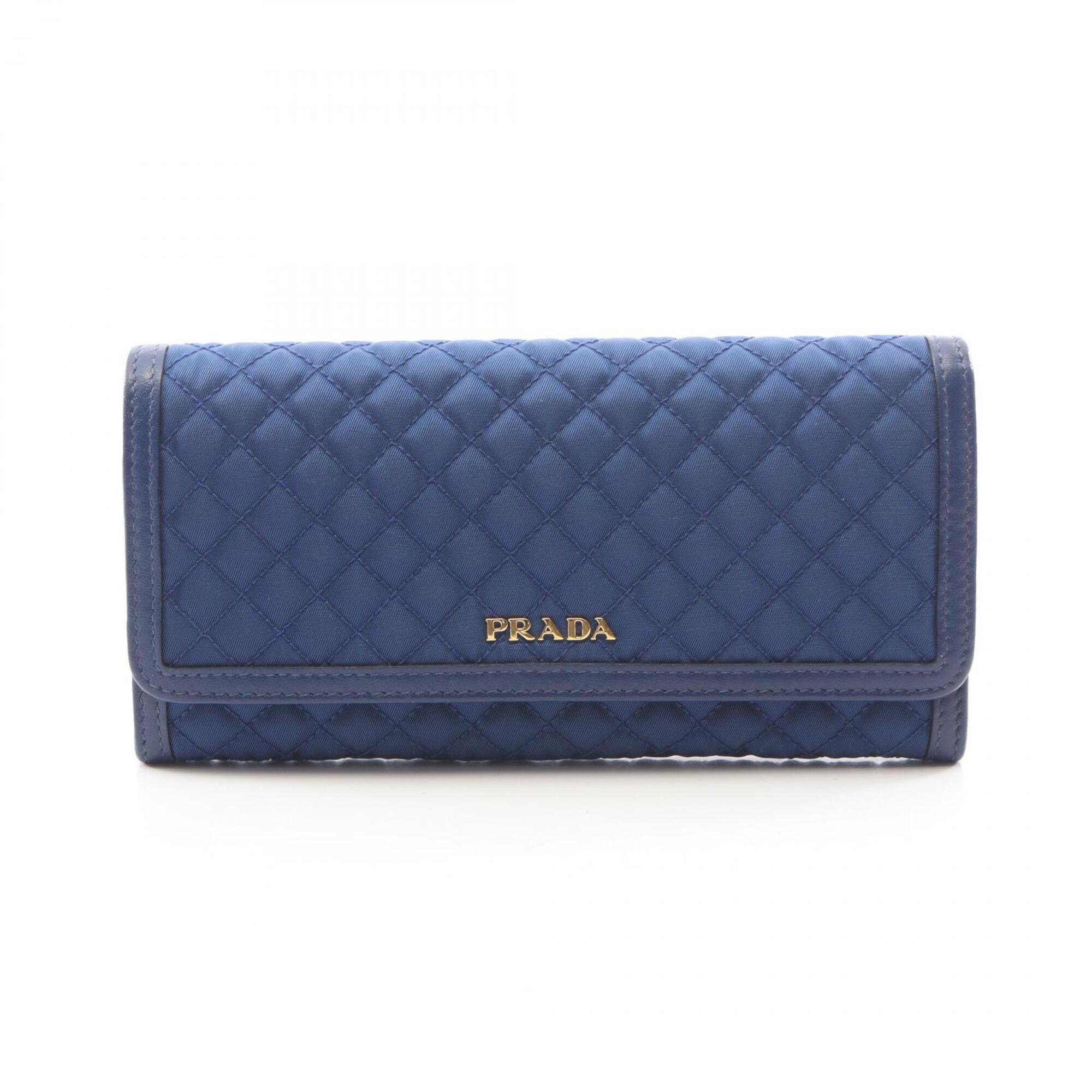 Prada Blue Nylon Leather Long Wallet (Bi-Fold) (Pre-Owned)