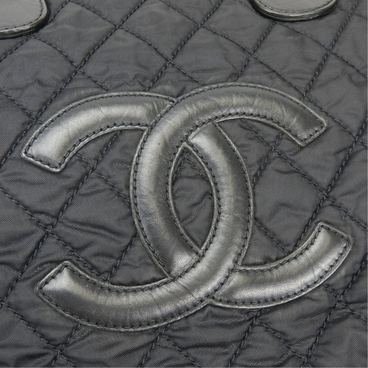 Chanel Matelasse Black Nylon Leather Tote Bag (Pre-Owned)