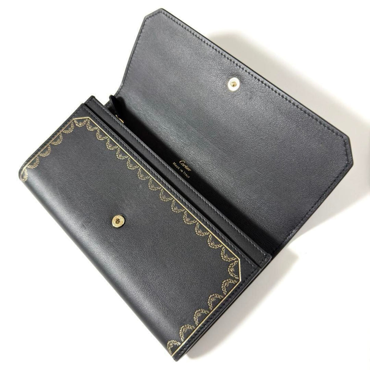 Cartier Black Leather Long Wallet (Bi-Fold) (Pre-Owned)