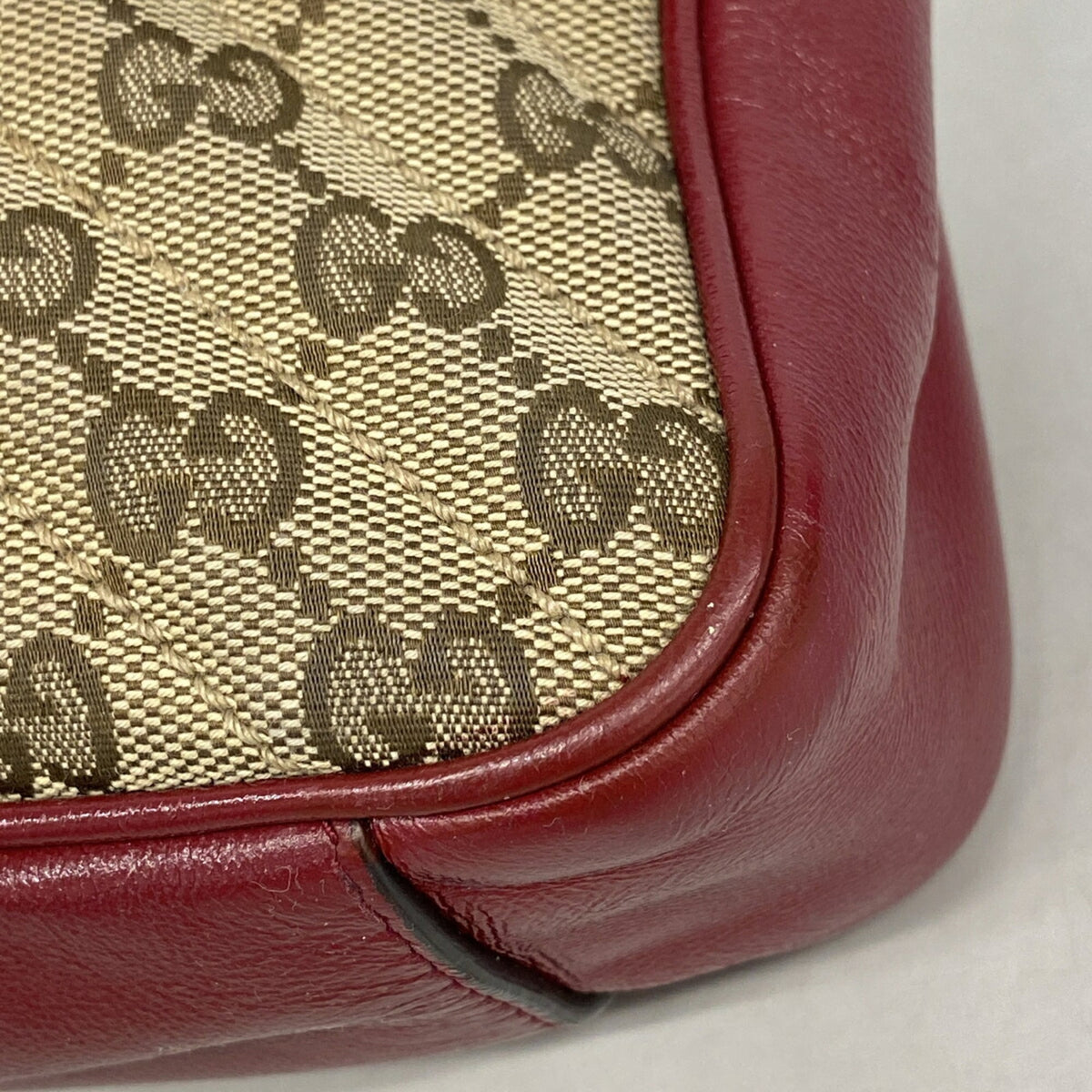 Gucci Beige Red Color Canvas Leather Shoulder Bag (Pre-Owned)