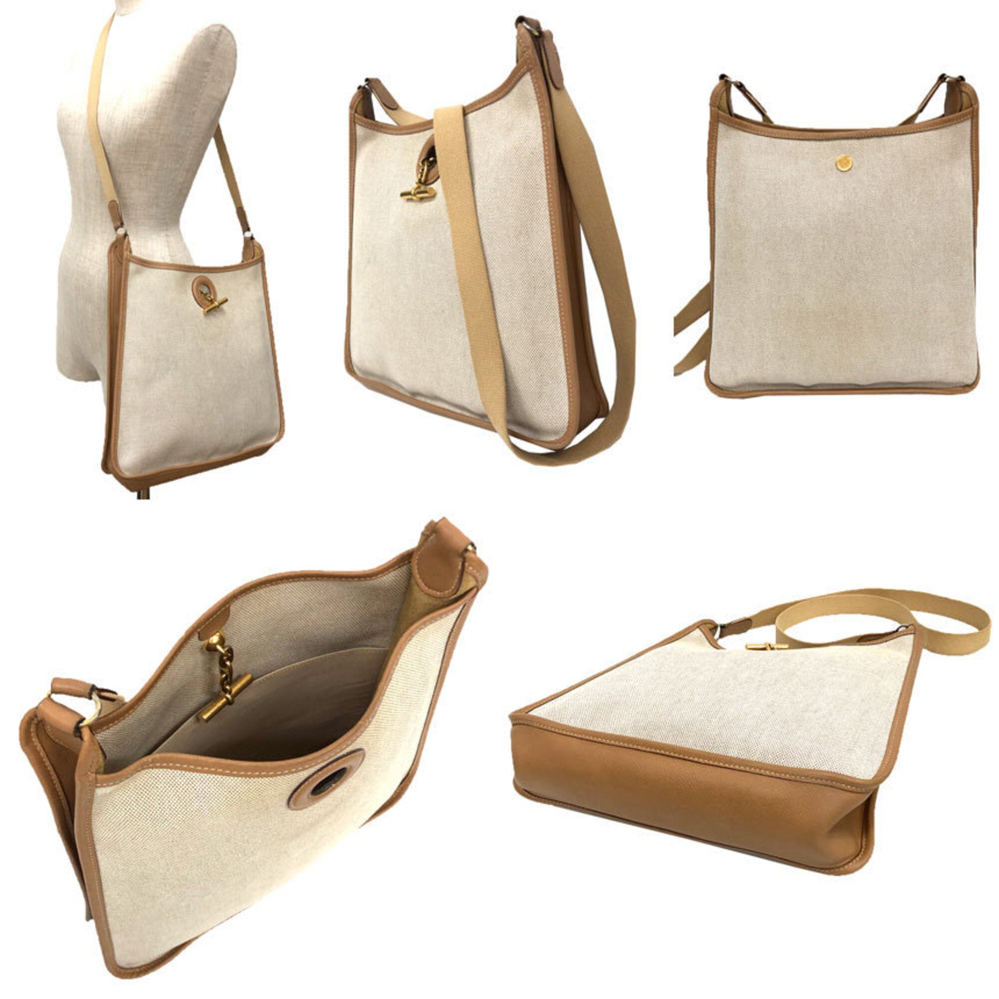 Hermes Camel Canvas Leather Shoulder Bag (Pre-Owned)