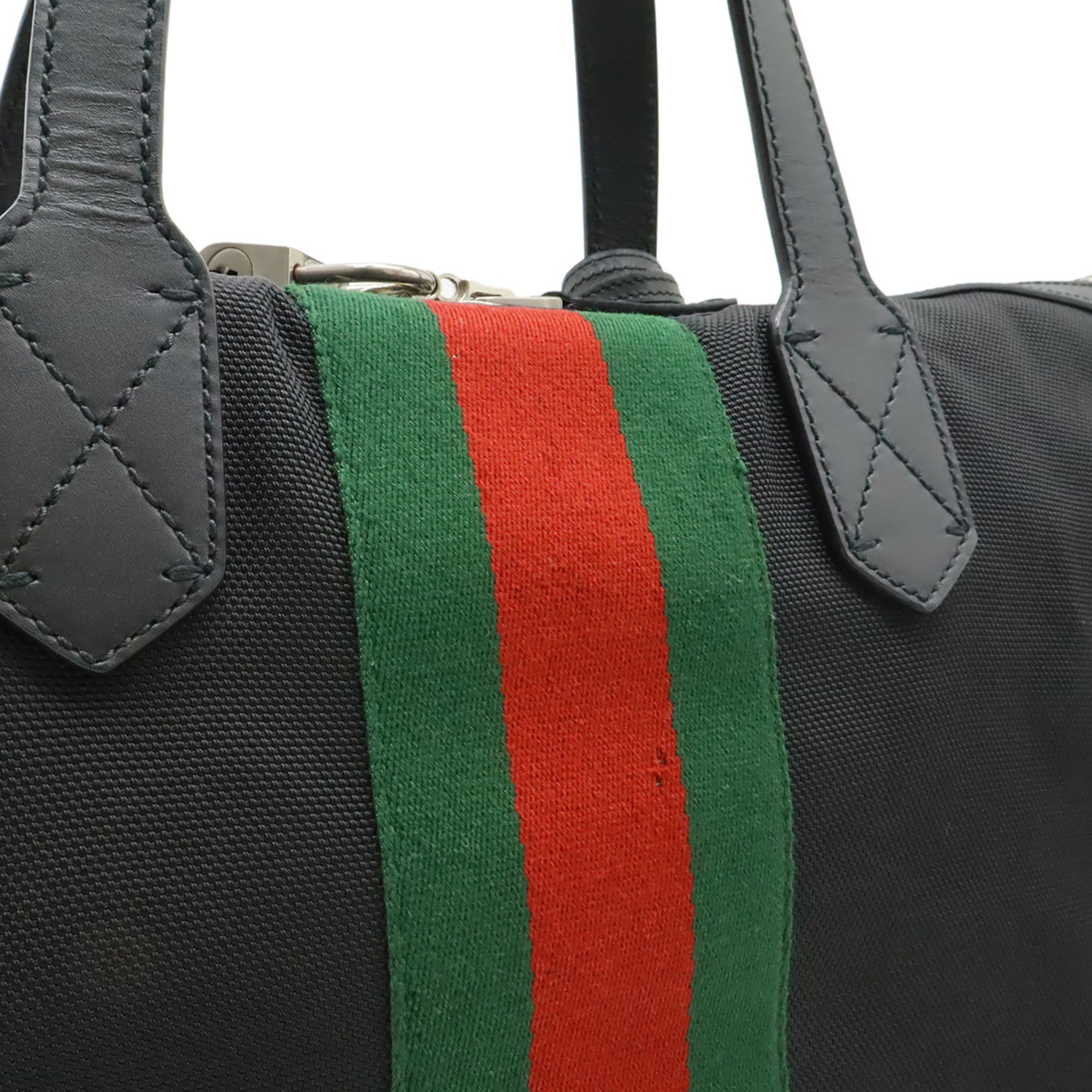 Gucci Black Green Red Color Nylon Canvas Leather Shoulder Bag Tote Bag (Pre-Owned)