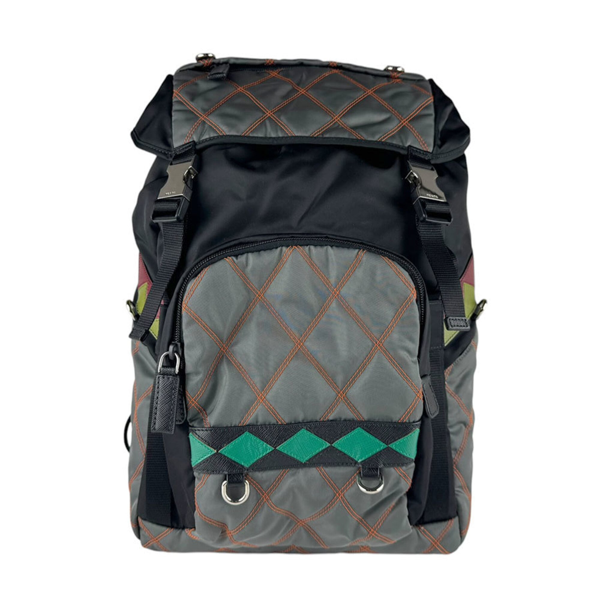 Prada Black Multi-Color Nylon Leather Backpack (Pre-Owned)