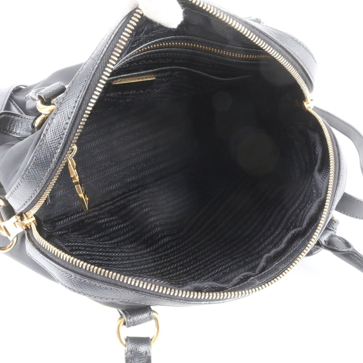 Prada Black Leather Nylon Handbag Shoulder Bag Tote Bag (Pre-Owned)