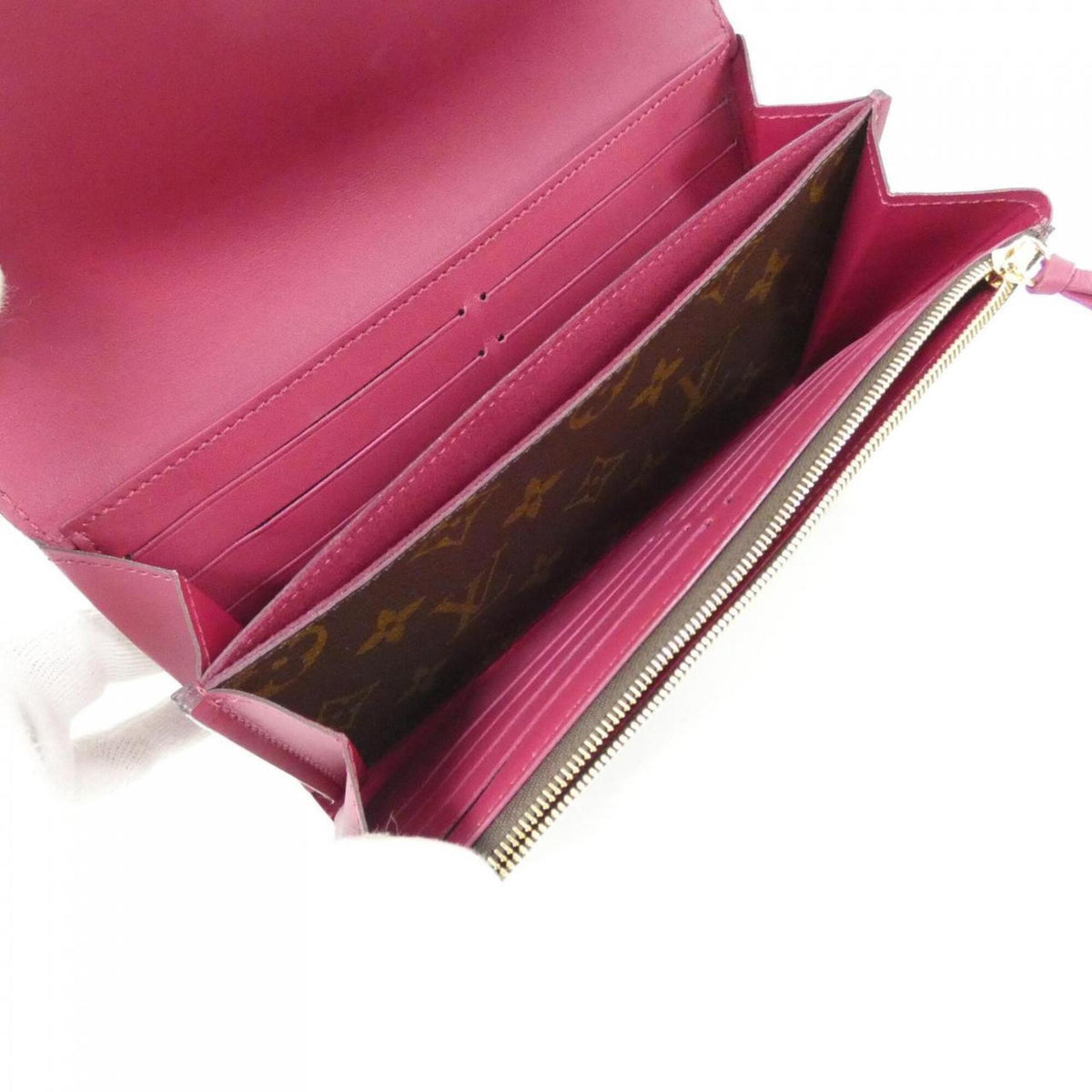 Louis Vuitton Brown Fuchsia Coated Canvas Long Wallet (Bi-Fold) (Pre-Owned)