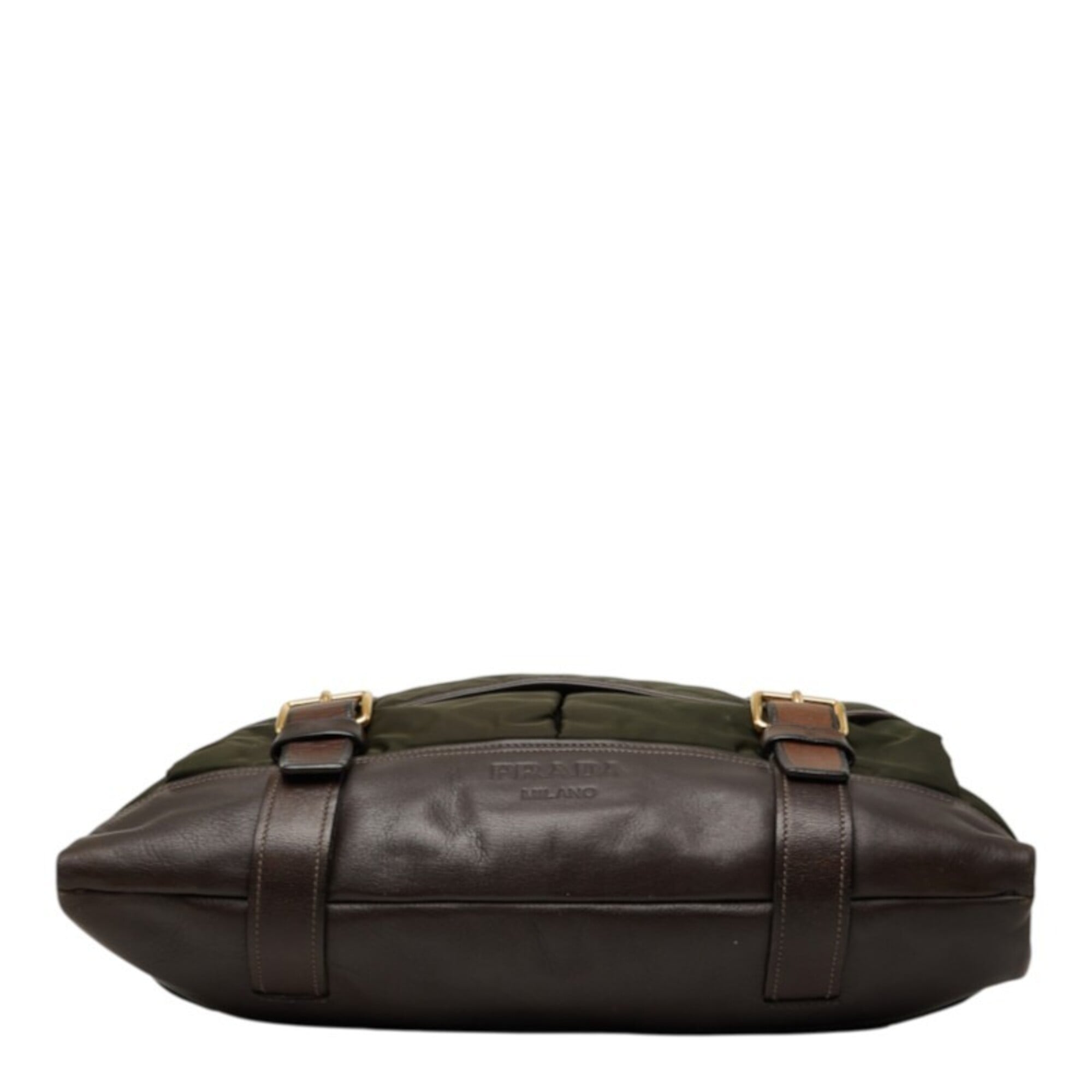 Prada Khaki Nylon Leather Messenger Bag Shoulder Bag (Pre-Owned)