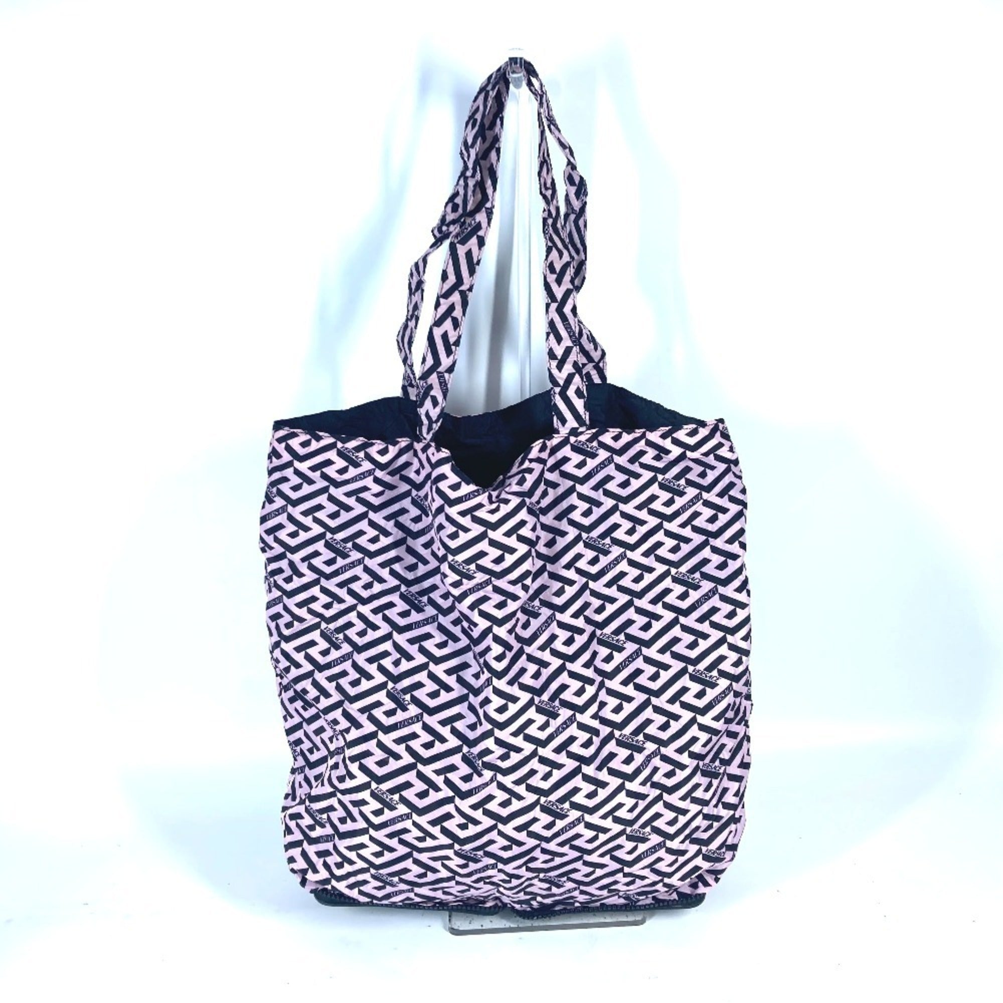 Versace Khaki Pink Leather Nylon Eco-Bag Shoulder Bag Tote Bag (Pre-Owned)