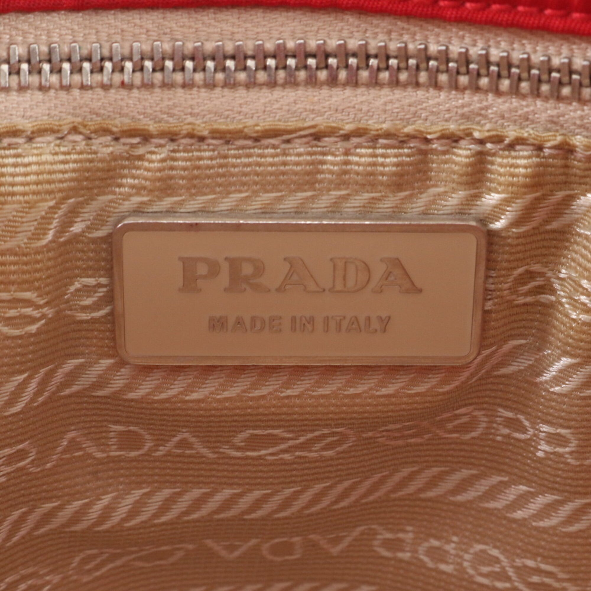 Prada Red Color Nylon Leather Shoulder Bag Tote Bag (Pre-Owned)