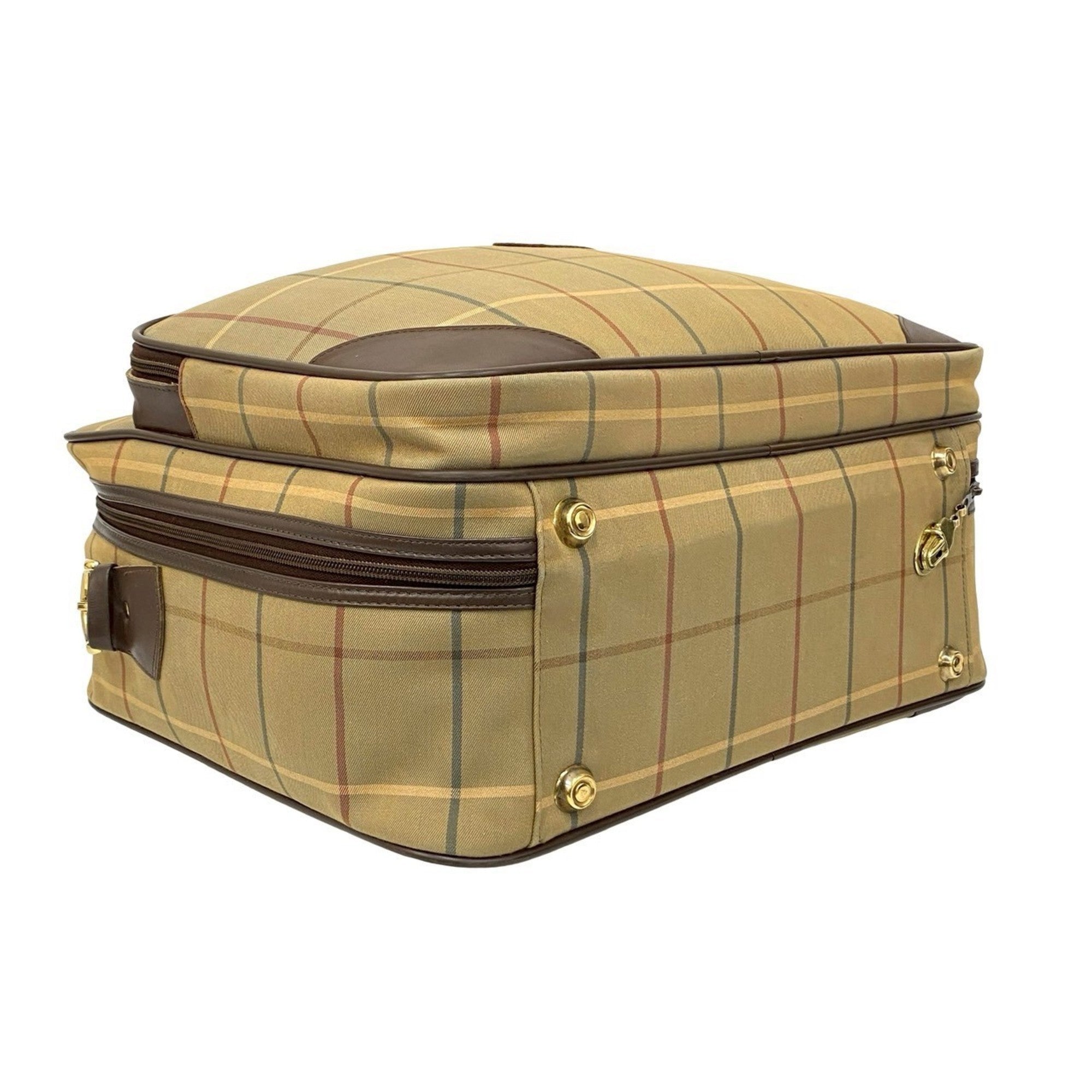 Burberry Brown Khaki Canvas Leather Boston Bag Handbag Shoulder Bag (Pre-Owned)