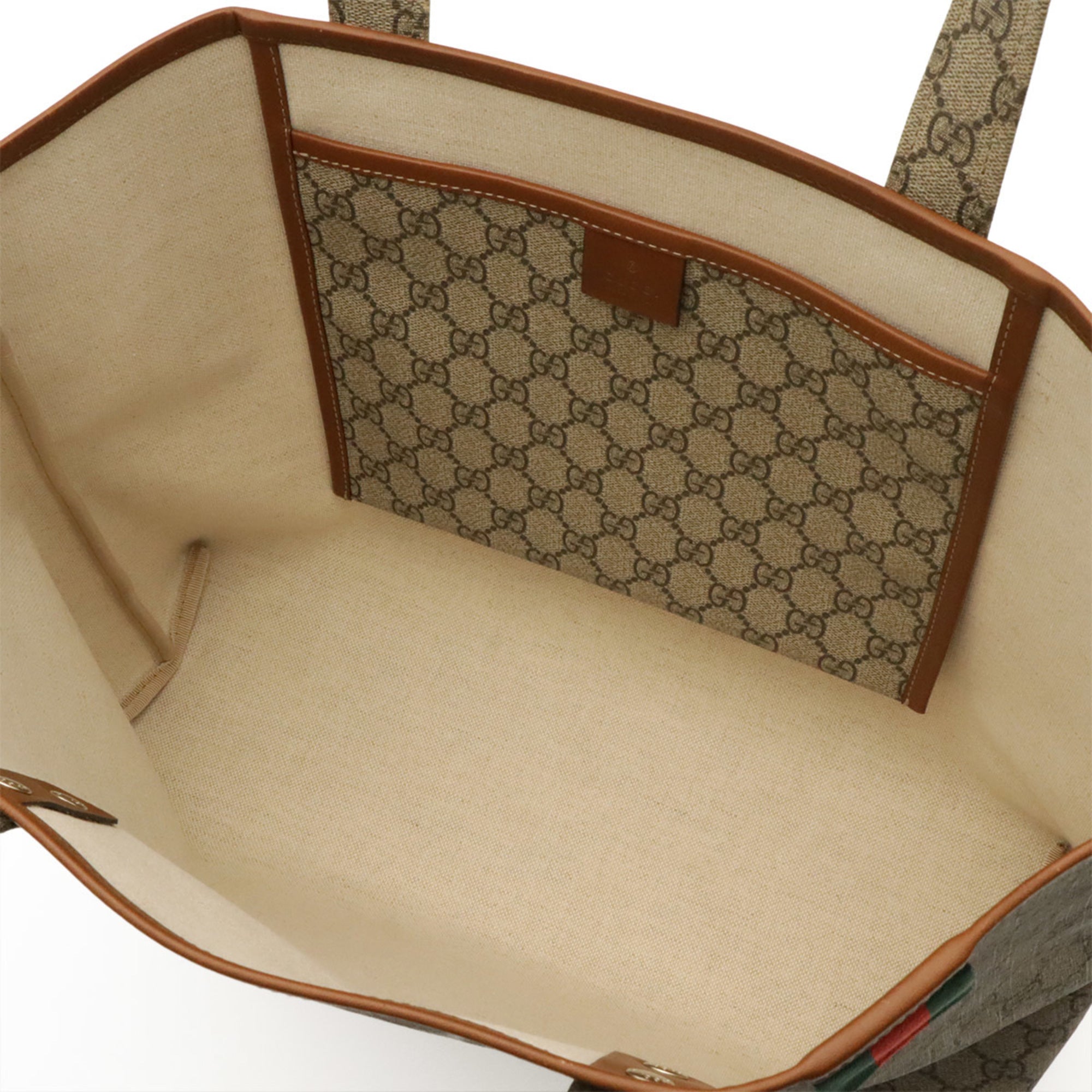 Gucci Beige Brown Gg Supreme Canvas Leather Shoulder Bag Tote Bag (Pre-Owned)