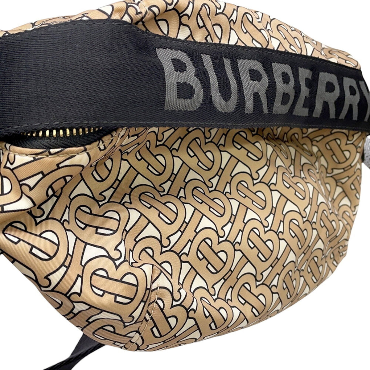 Burberry Beige Black Ivory Nylon Leather Handbag Sling Bag (Pre-Owned)