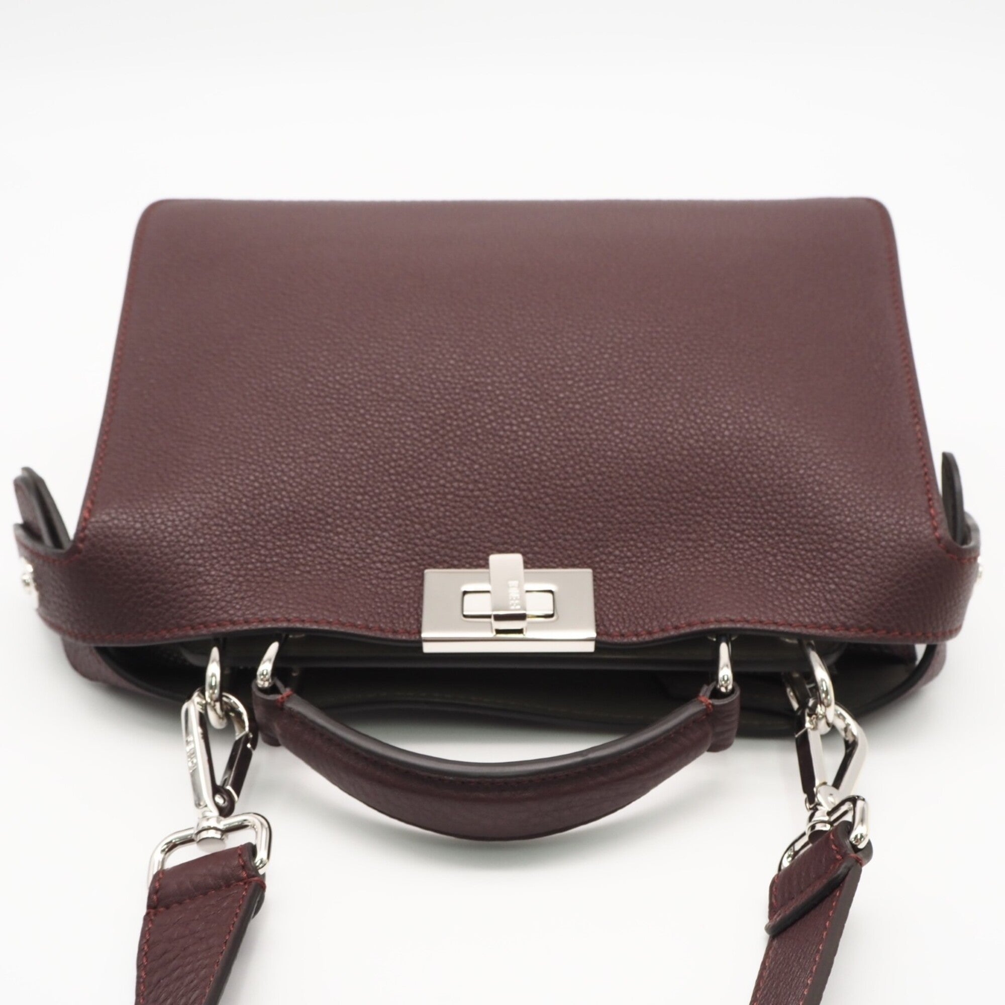Fendi Peekaboo Bordeaux Leather Handbag (Pre-Owned)