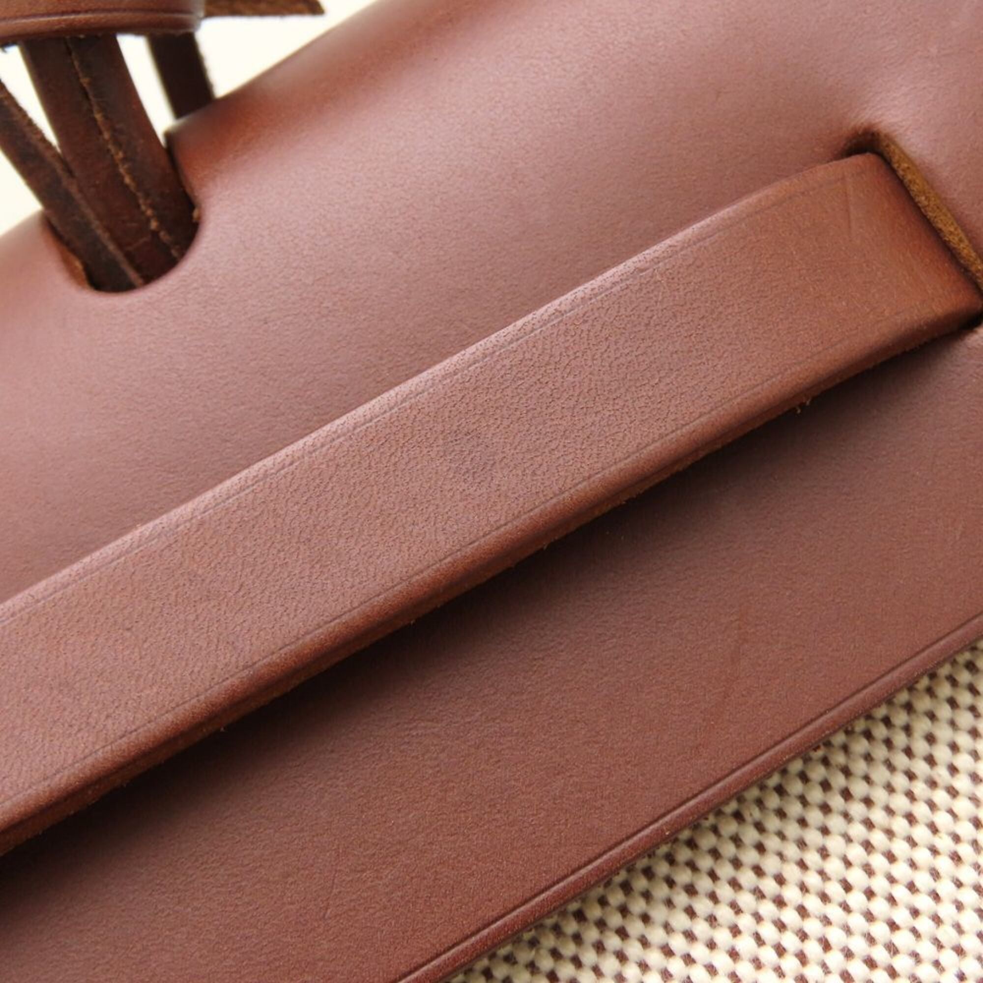 Hermes Her Bag Beige Brown Toile Officier Leather Shoulder Bag (Pre-Owned)