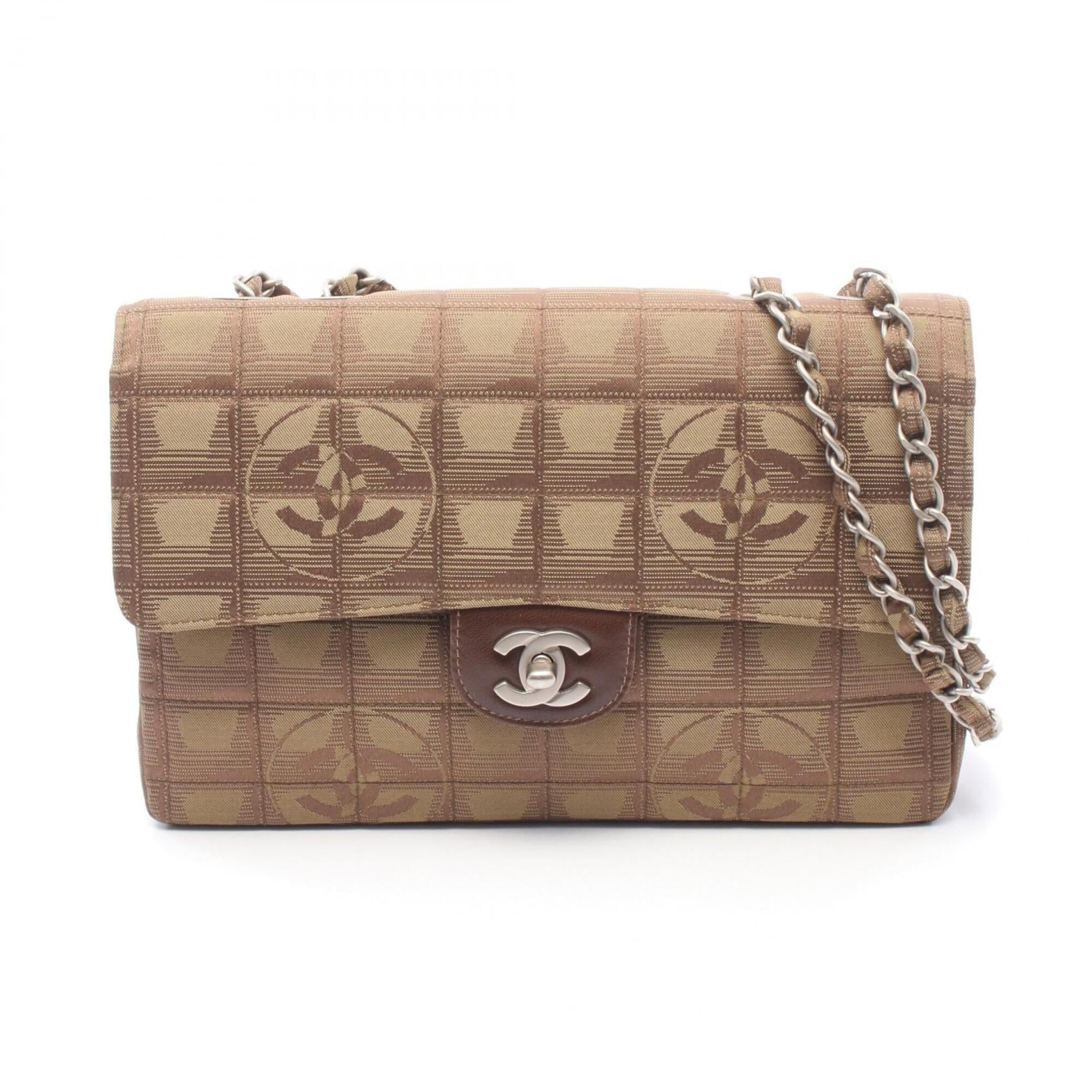 Chanel Khaki Leather Nylon Canvas Handbag Shoulder Bag (Pre-Owned)