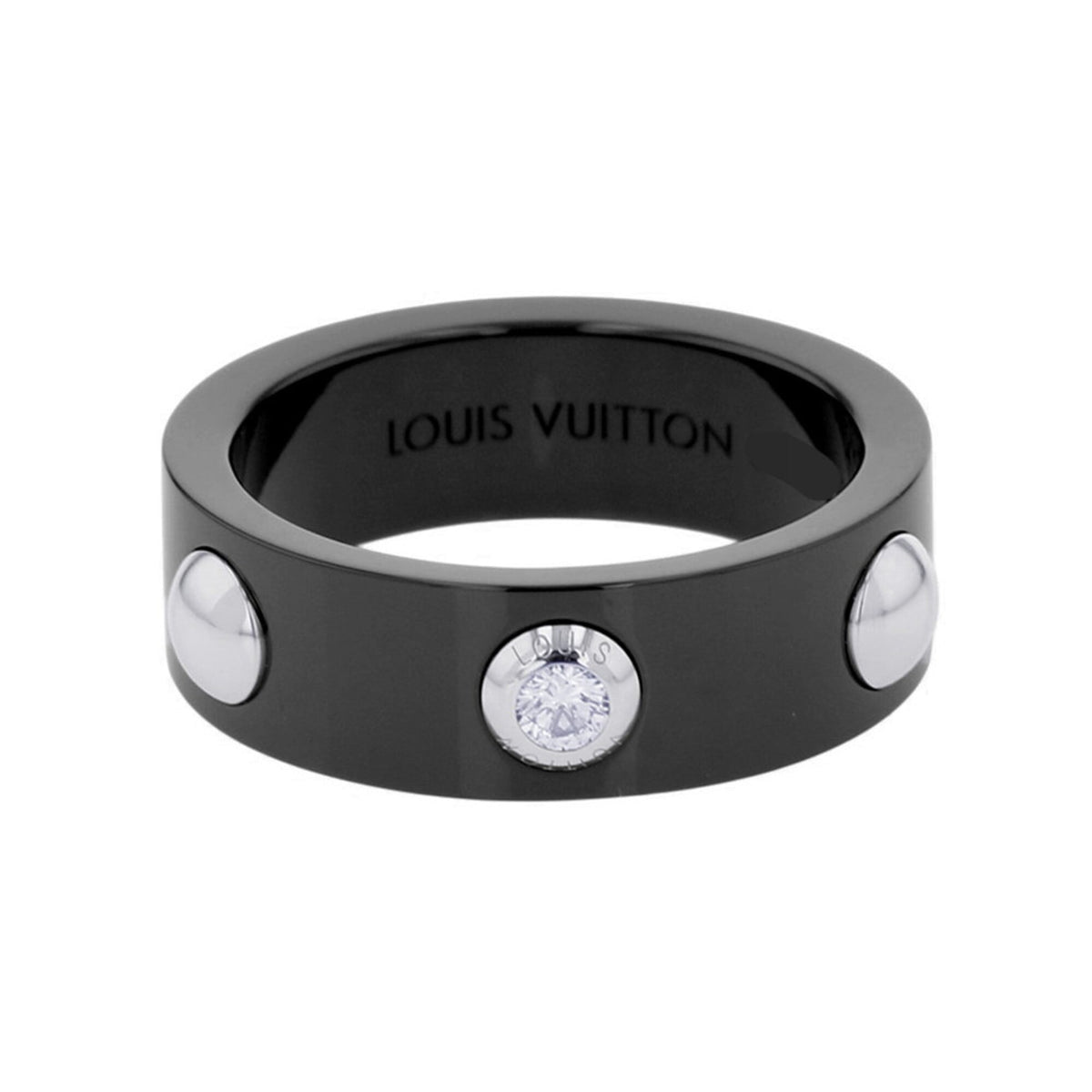 Louis Vuitton Black Ceramic Platinum 950 Band Ring (Pre-Owned)