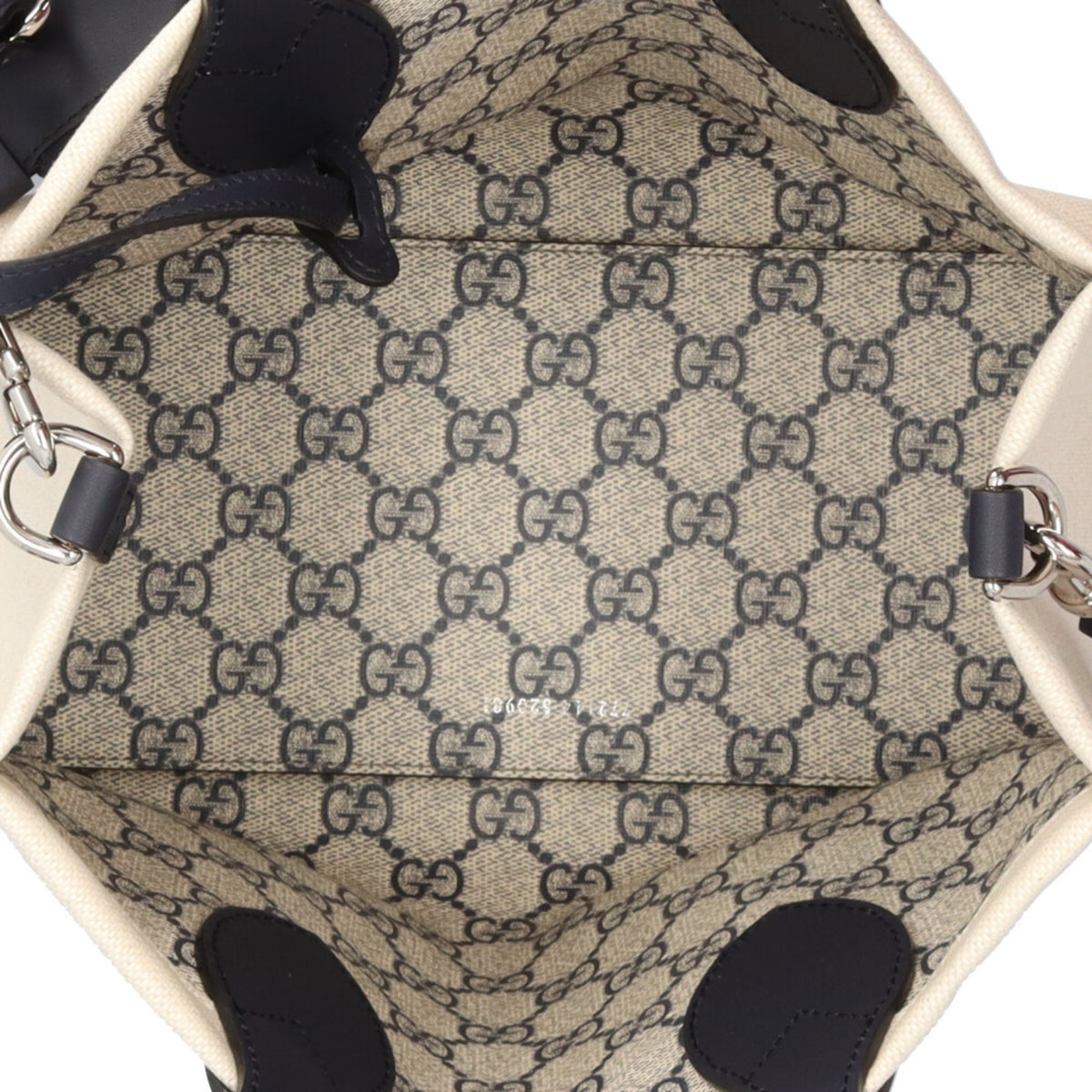 Gucci Beige Navy Canvas Leather Handbag Shoulder Bag (Pre-Owned)