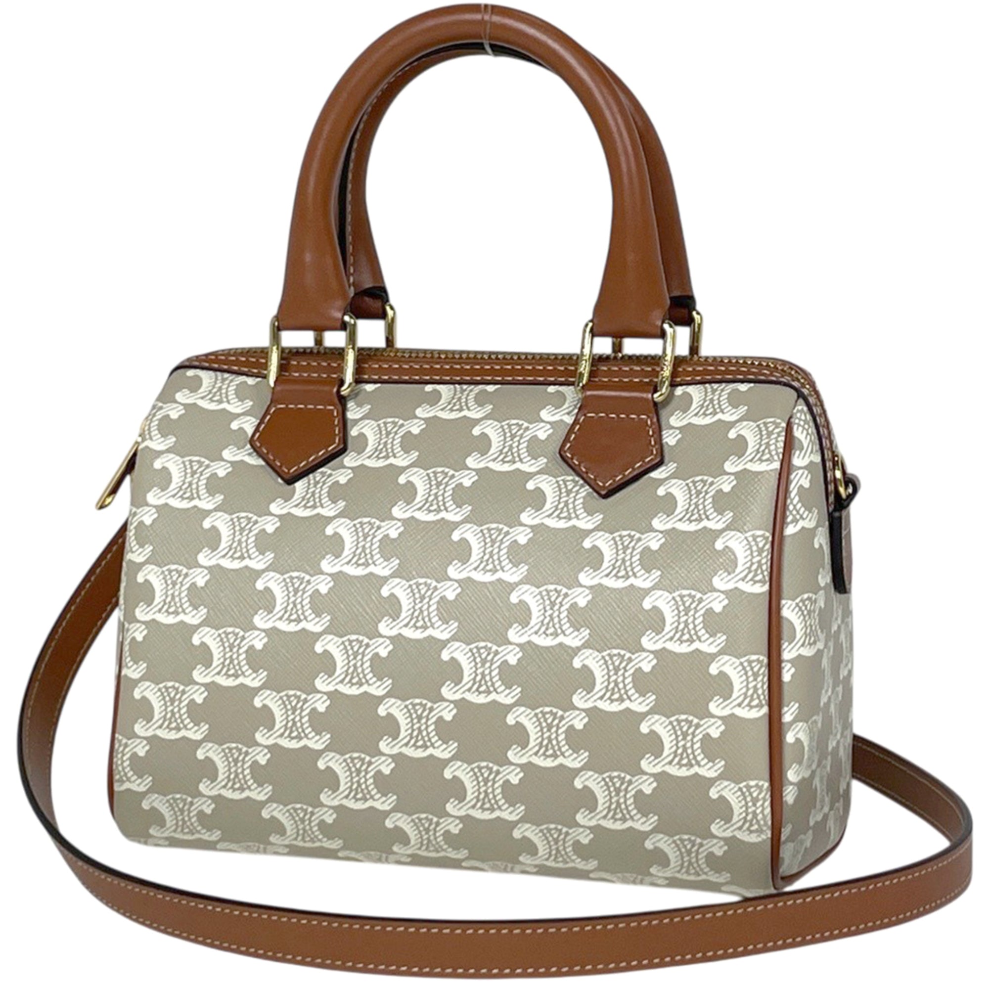 Celine Beige Brown Coated Canvas Leather Handbag (Pre-Owned)