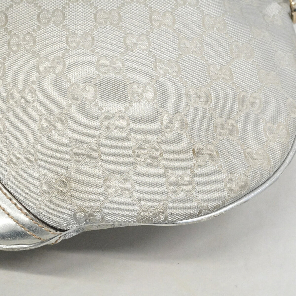 Gucci Silver Canvas Leather Shoulder Bag (Pre-Owned)