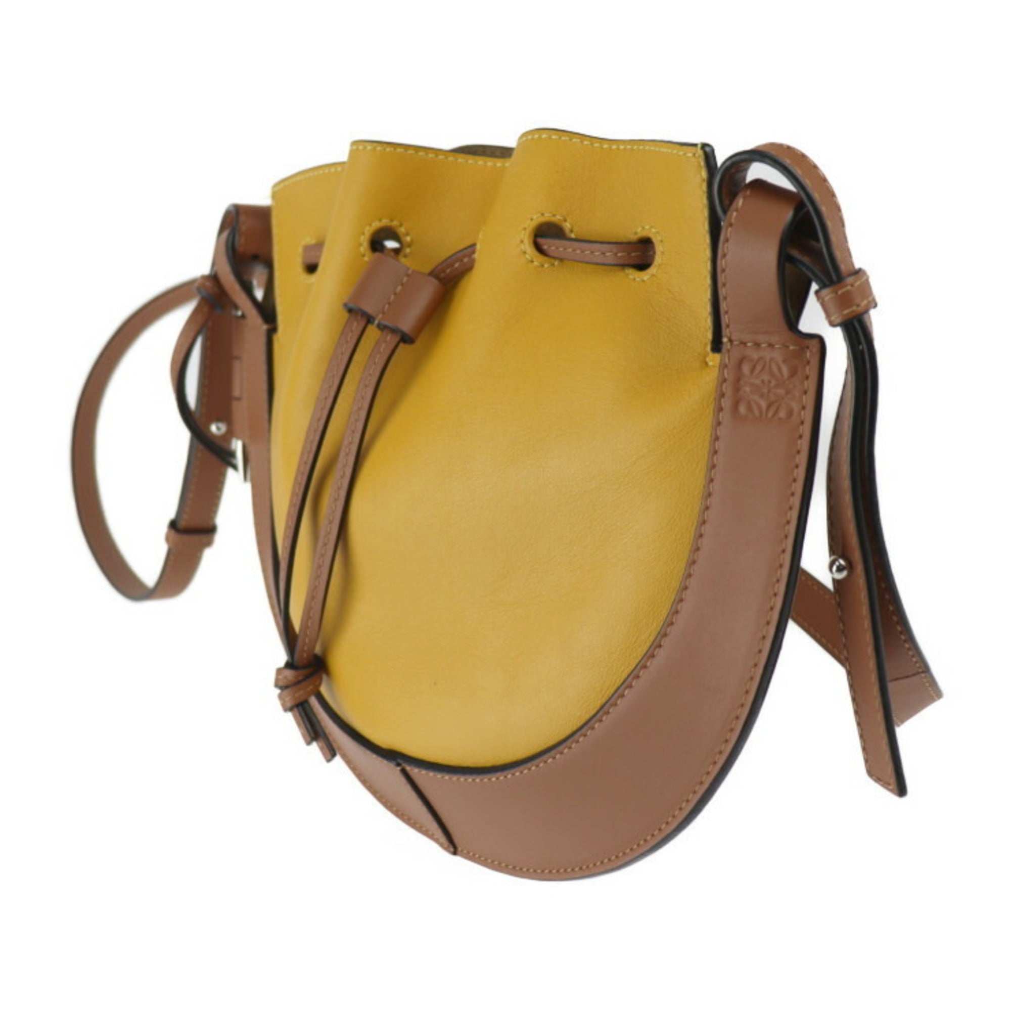 Loewe Brown Yellow Leather Handbag Shoulder Bag Tote Bag (Pre-Owned)