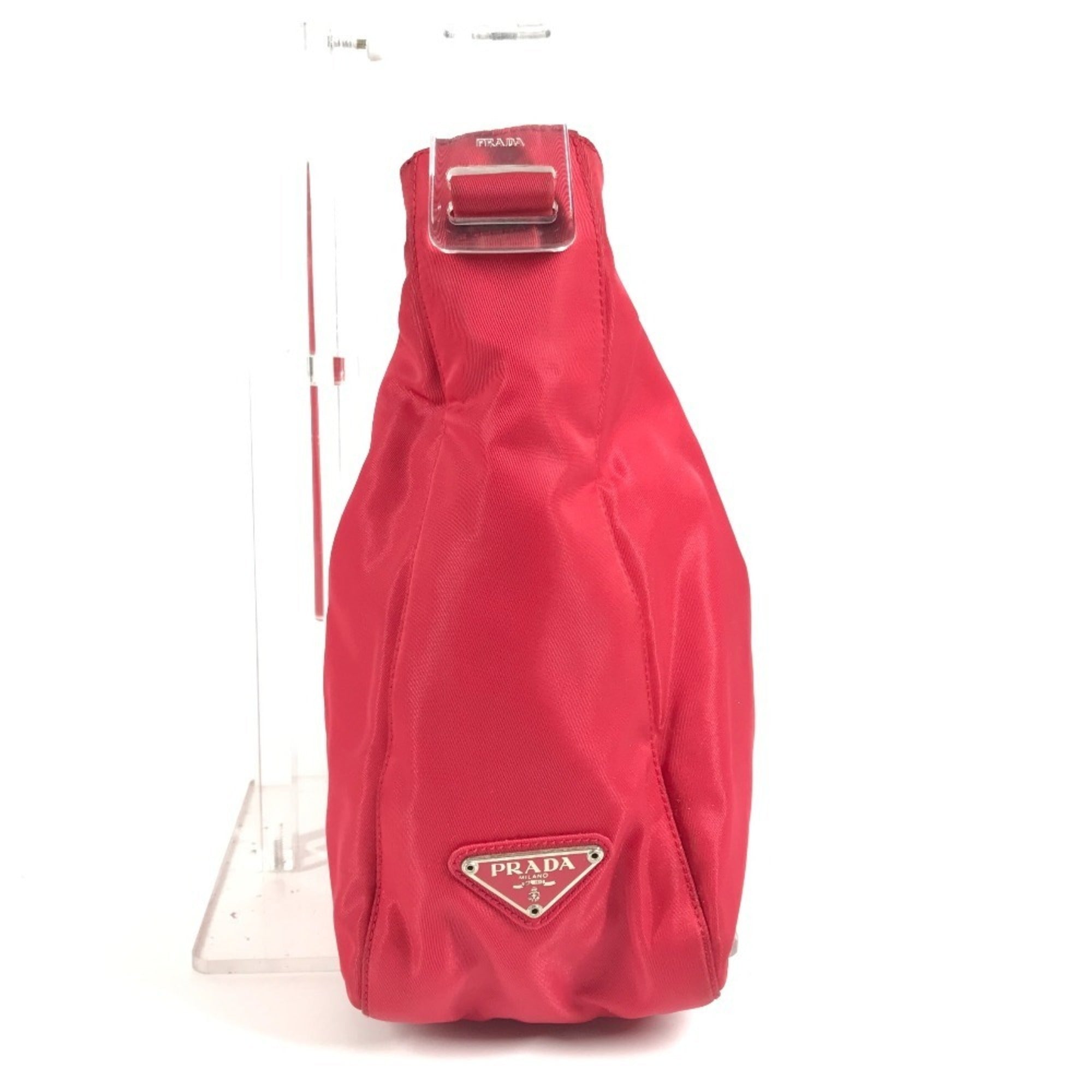 Prada Red Color Nylon Handbag Shoulder Bag (Pre-Owned)