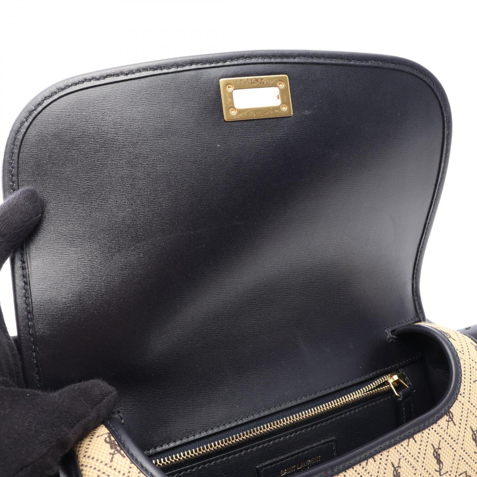 Saint Laurent Beige Navy Canvas Leather Handbag Shoulder Bag (Pre-Owned)