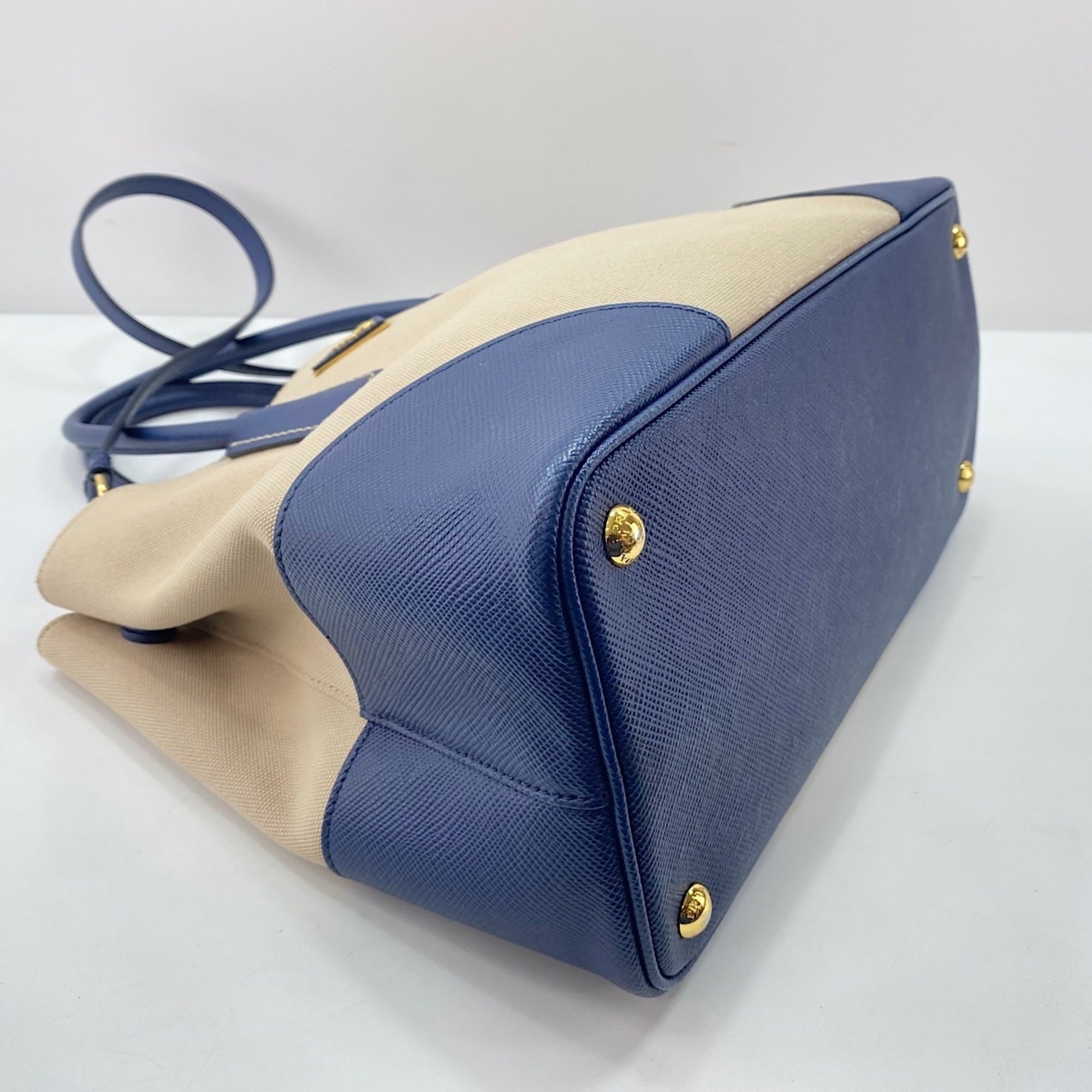 Prada Saffiano Beige Canvas Handbag (Pre-Owned)