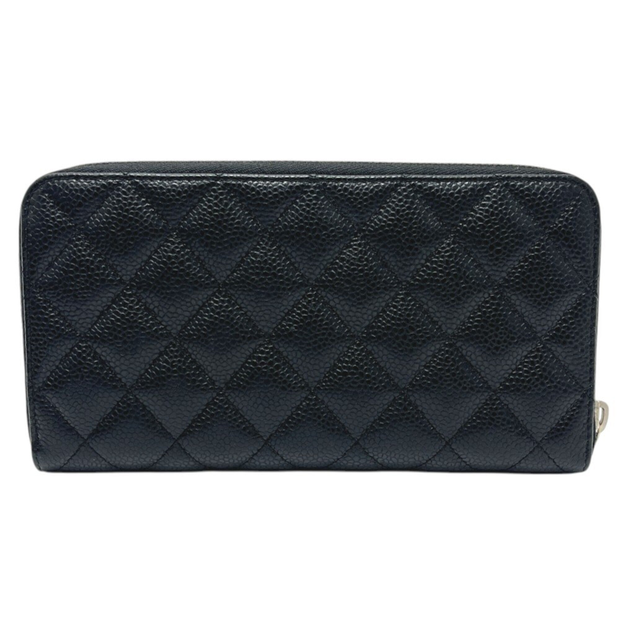 Chanel Black Grained Calfskin Long Wallet (Bi-Fold) (Pre-Owned)