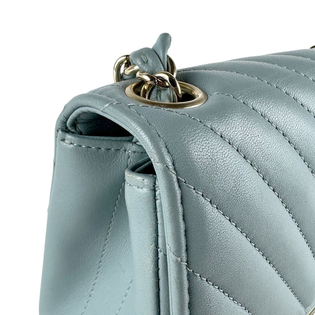 Chanel Blue Gray Leather Shoulder Bag (Pre-Owned)