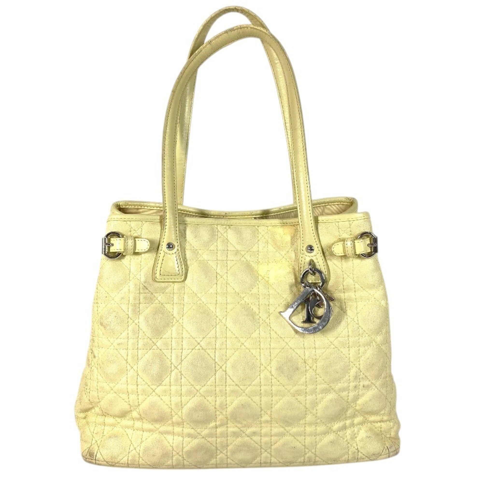 Christian Dior Yellow Leather Coated Canvas Shoulder Bag Tote Bag (Pre-Owned)