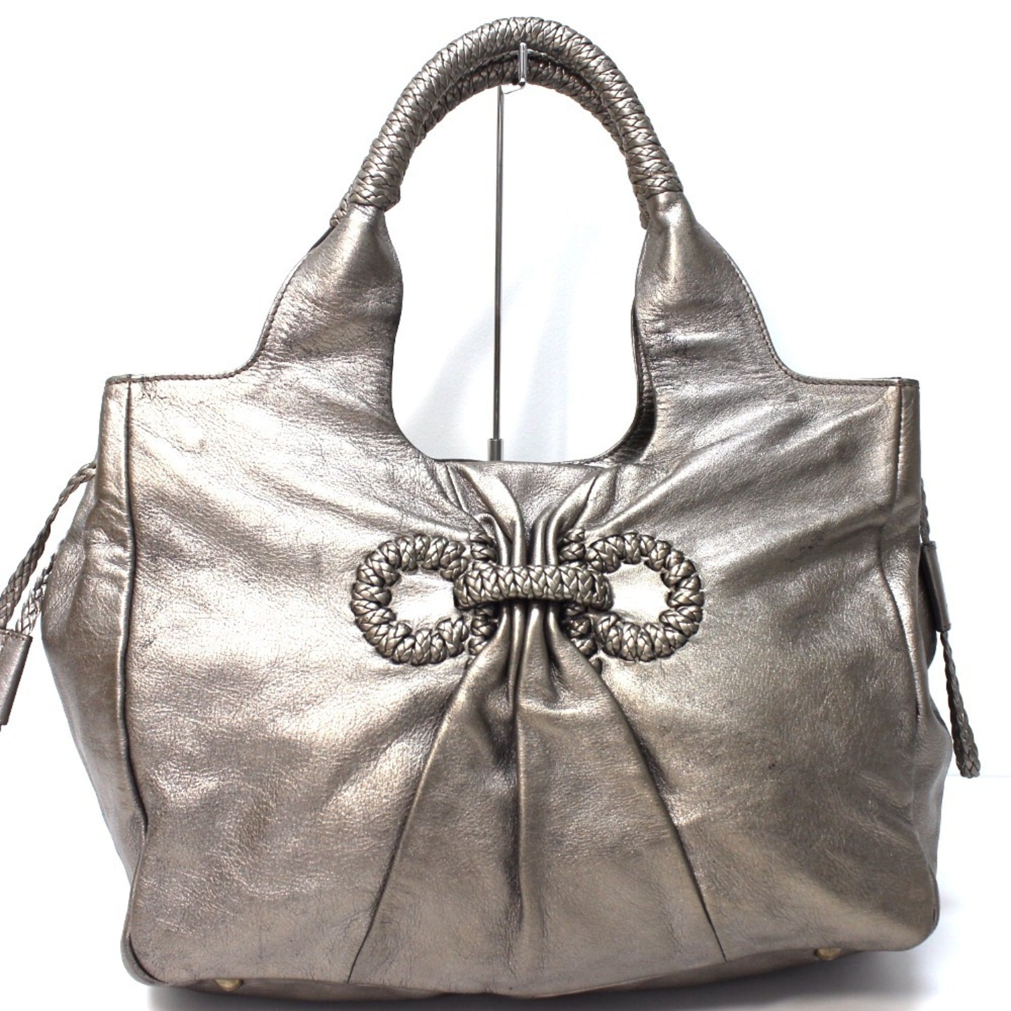 Salvatore Ferragamo Gancini Bronze Gray Leather Handbag Shoulder Bag Tote Bag (Pre-Owned)