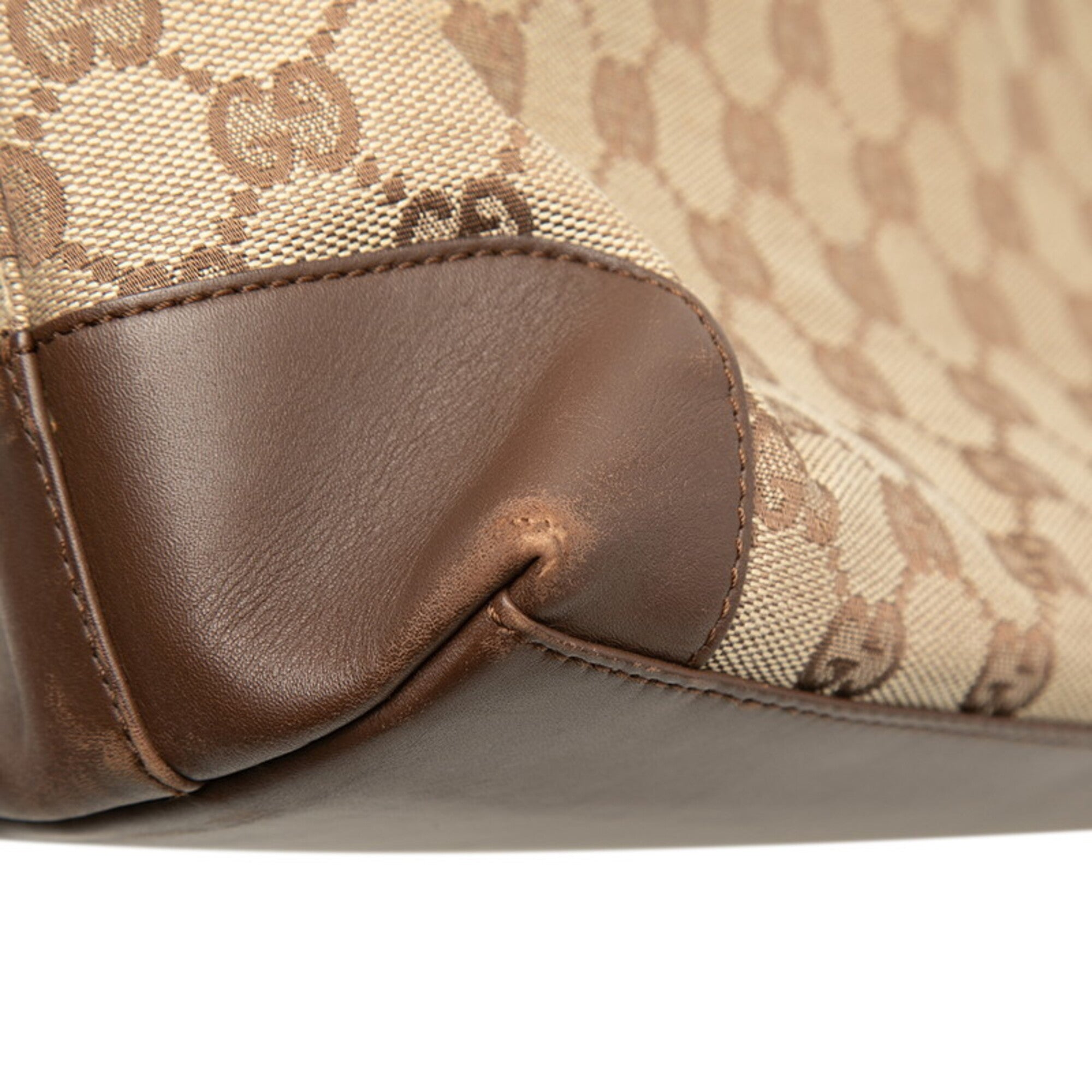 Gucci Beige Brown Canvas Leather Handbag Tote Bag (Pre-Owned)