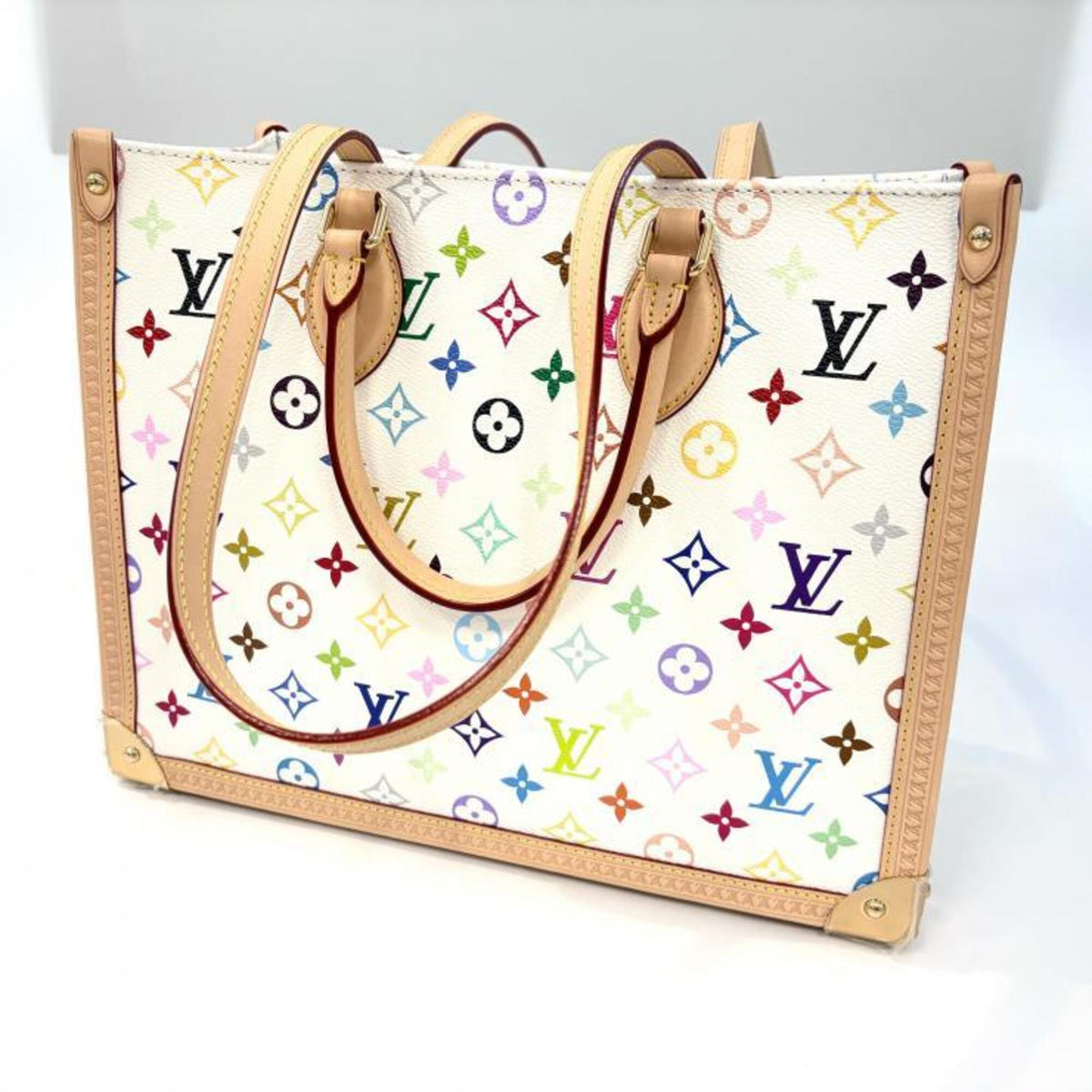 Louis Vuitton Beige Blanc Gold Multi-Color White Coated Canvas Leather Tote Bag (Pre-Owned)