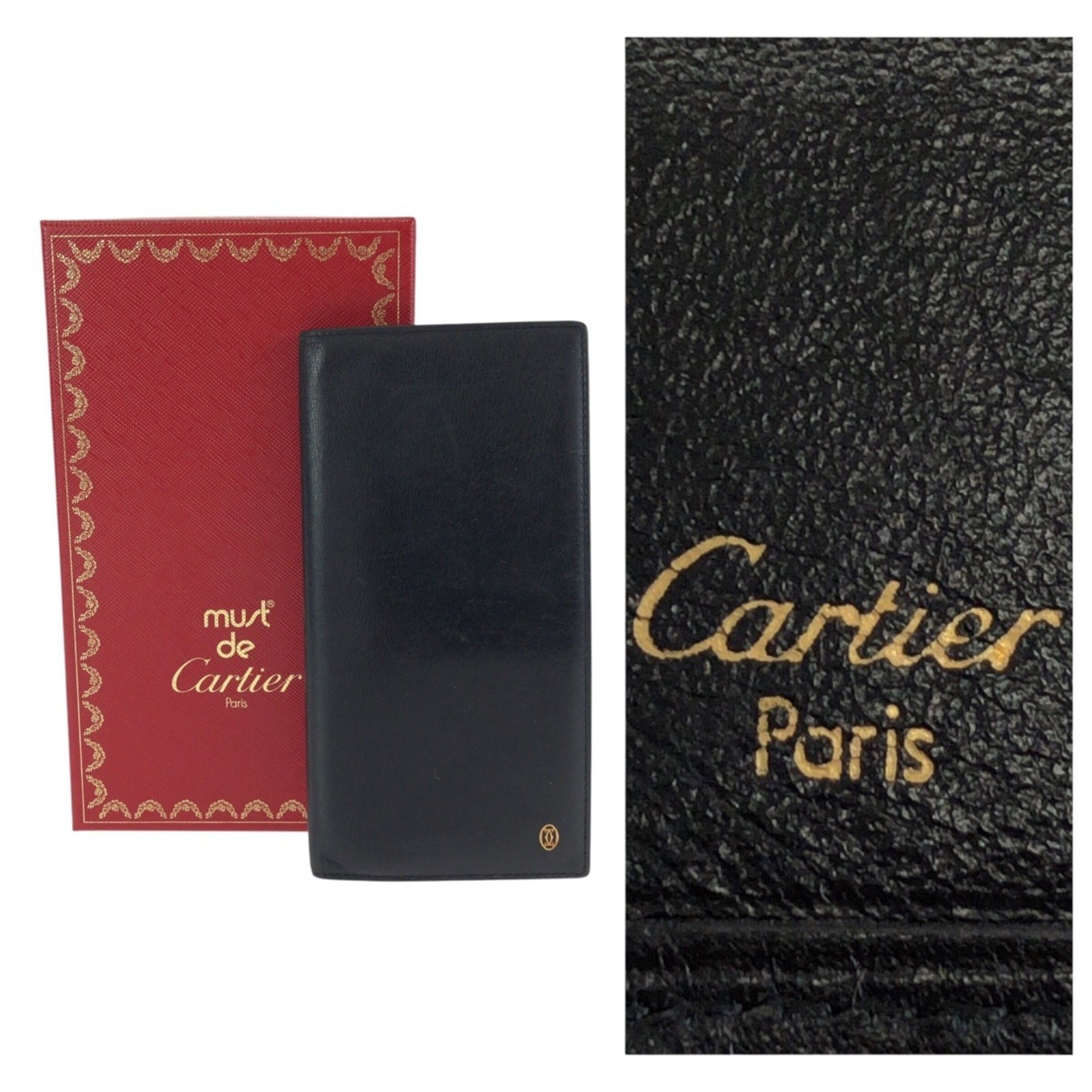 Cartier Black Leather Long Wallet (Bi-Fold) (Pre-Owned)