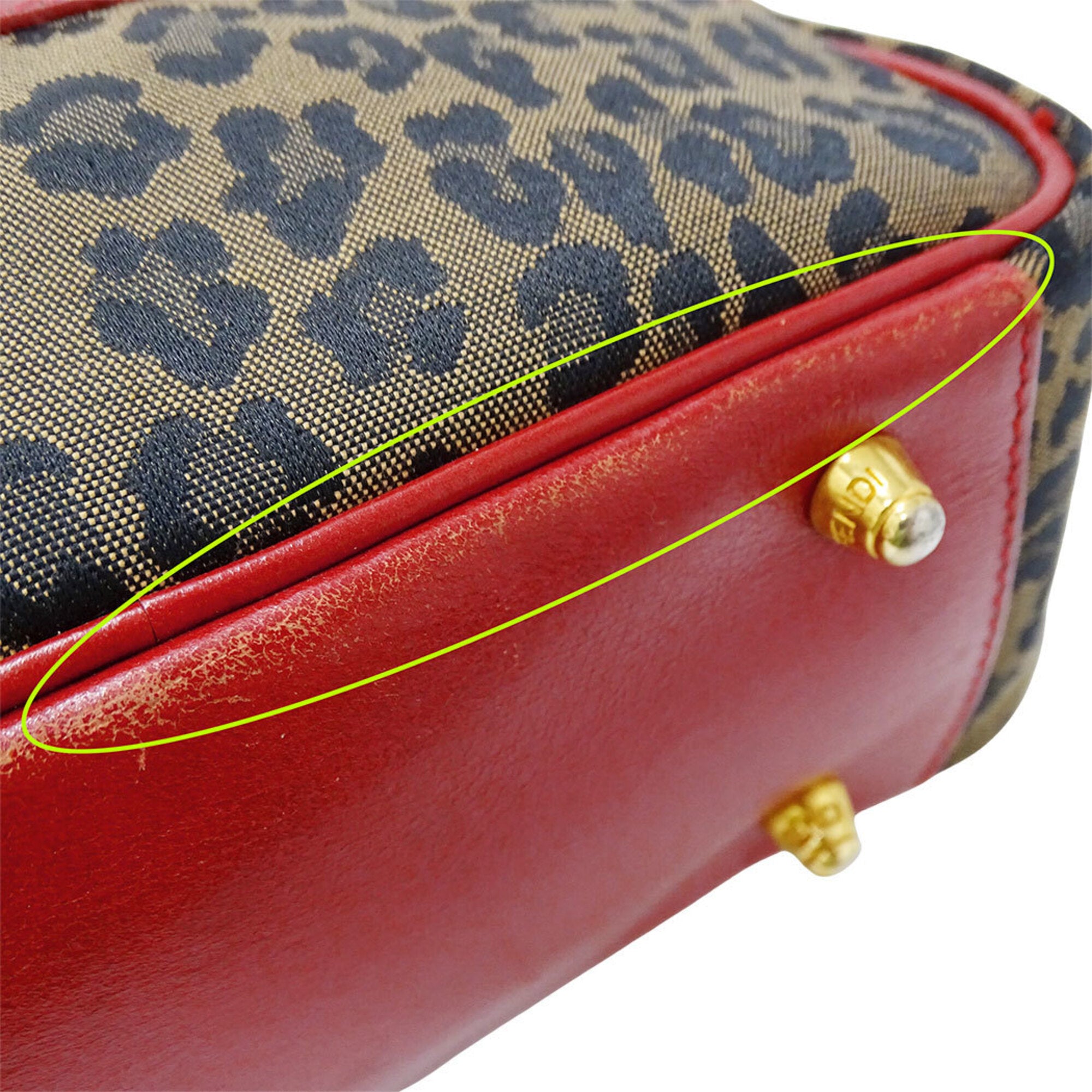 Fendi Red Brown Canvas Leather Handbag Shoulder Bag (Pre-Owned)