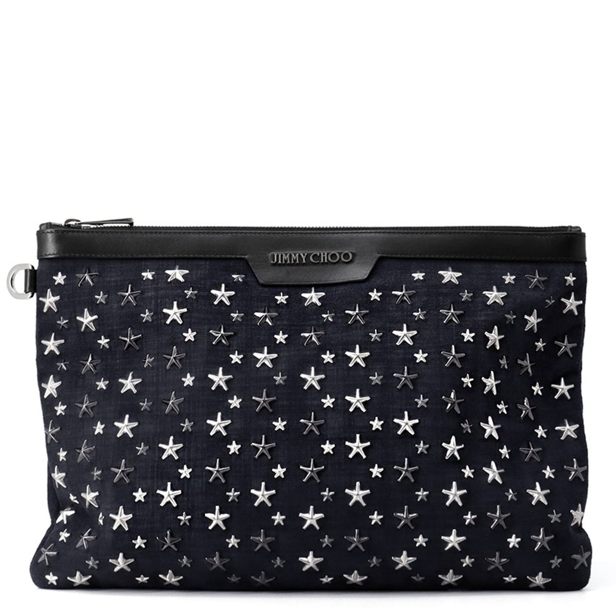 Jimmy Choo Navy Black Denim Leather Clutch Bag Handbag (Pre-Owned)