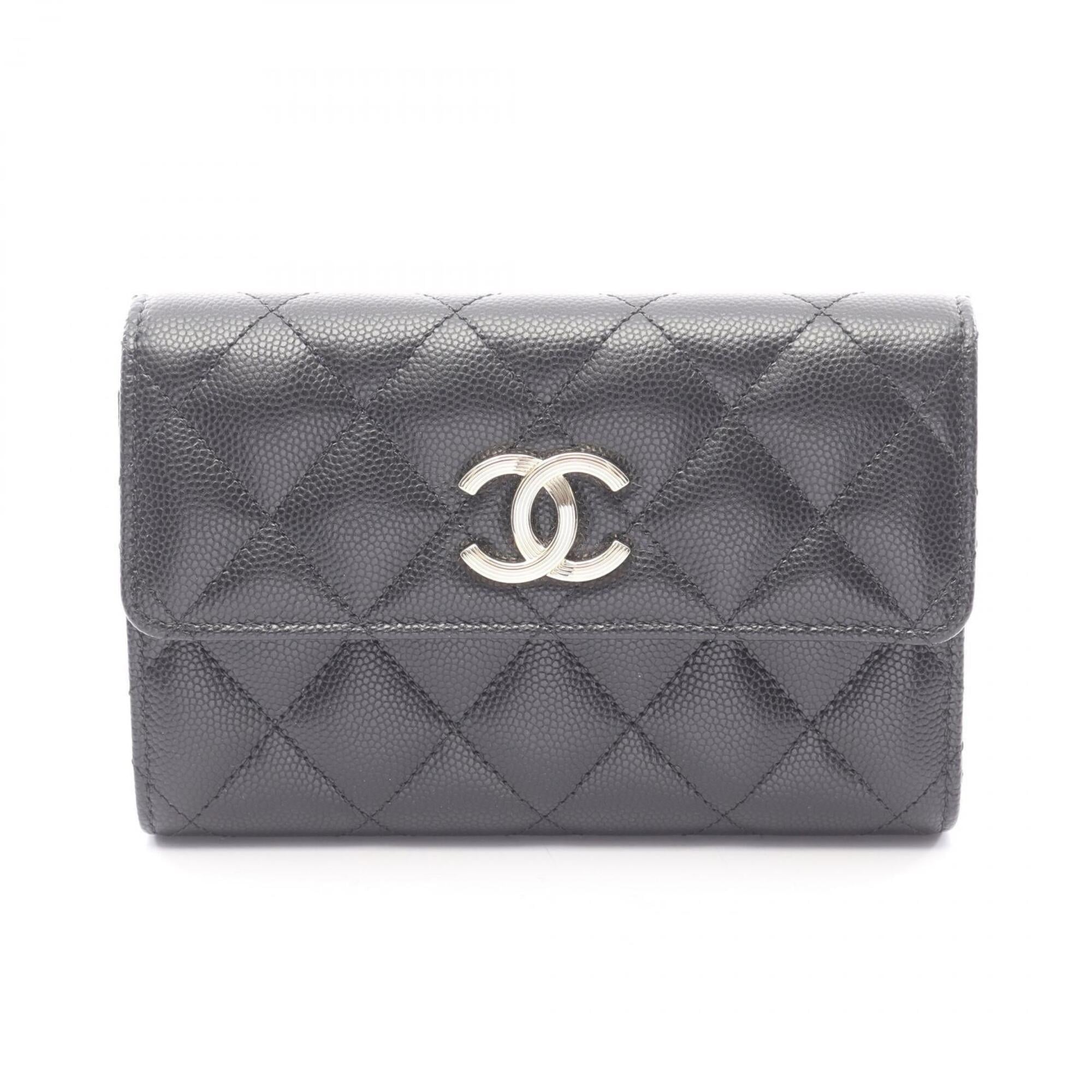 Chanel Black Grained Calfskin Wallet (Tri-Fold) (Pre-Owned)