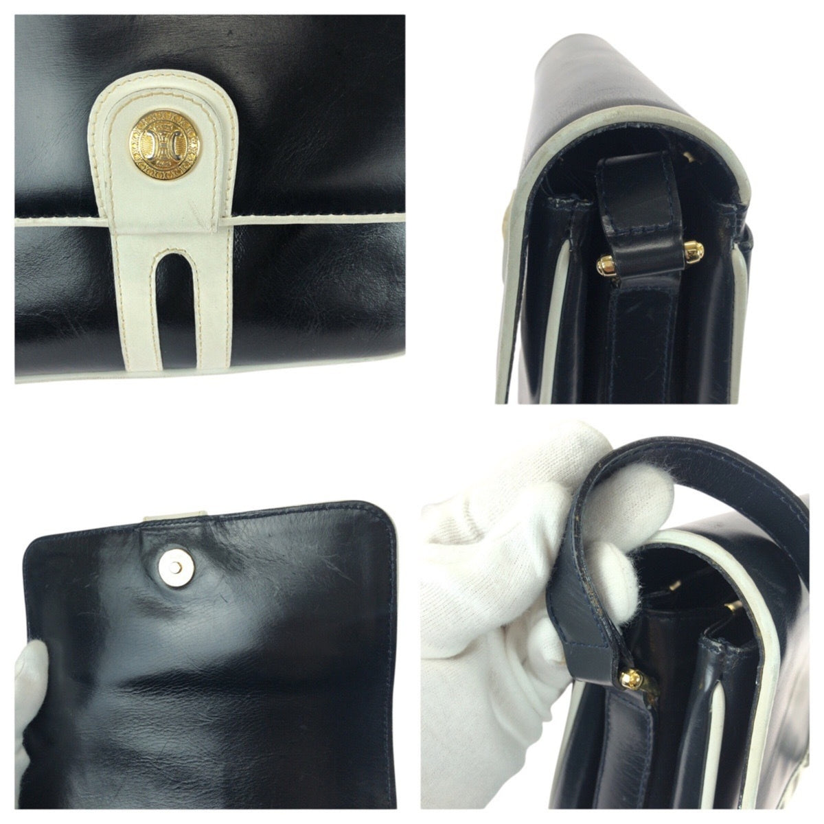 Celine Navy White Leather Pochette Shoulder Bag (Pre-Owned)