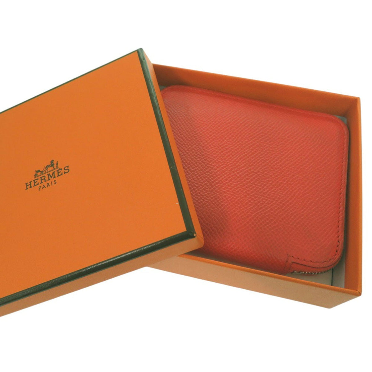 Hermes Orange Leather Silk Coin Purse/Coin Case (Pre-Owned)