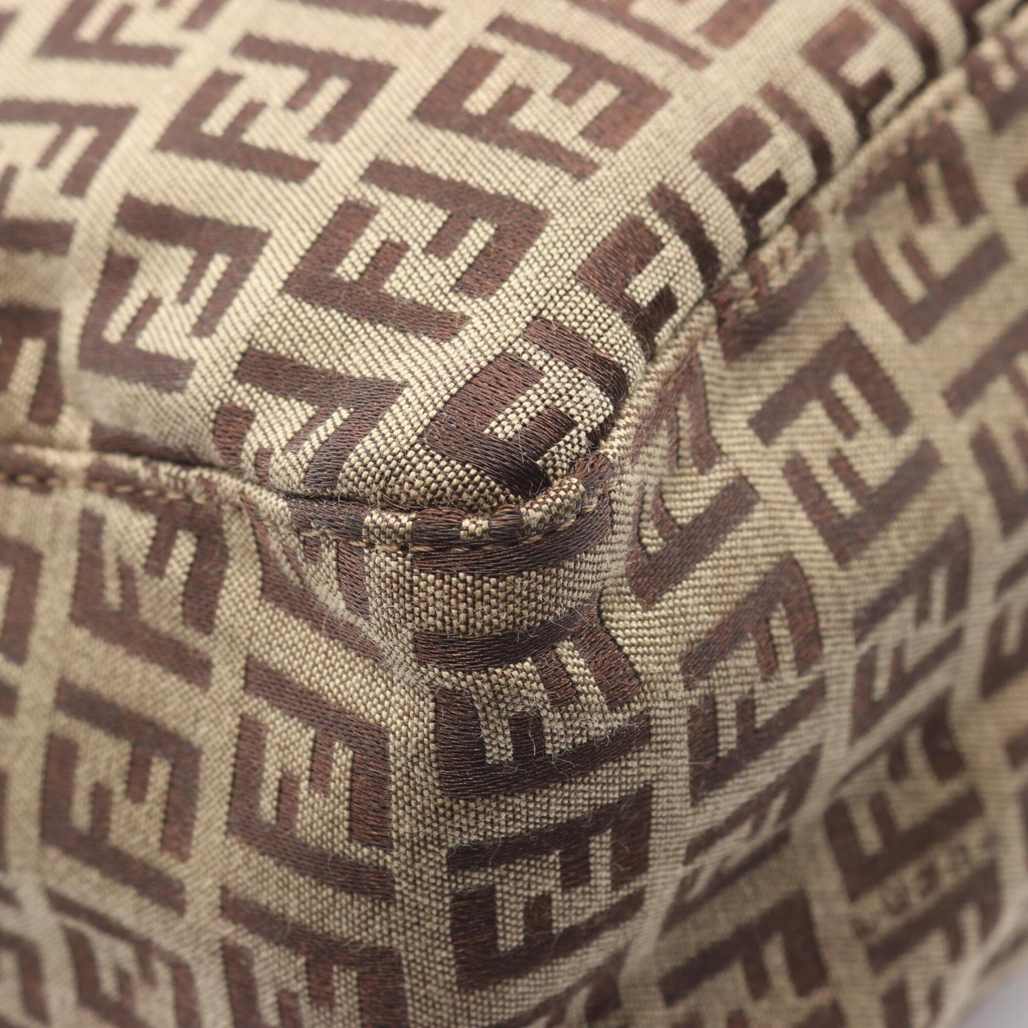Fendi Beige Brown Canvas Leather Handbag Tote Bag (Pre-Owned)
