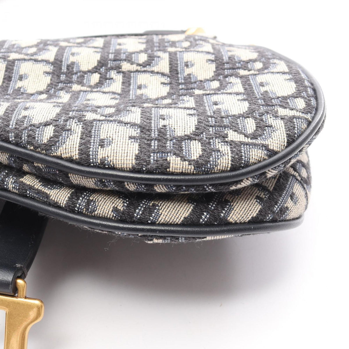 Christian Dior Ivory Navy Canvas Leather Handbag Saddle Bag (Pre-Owned)