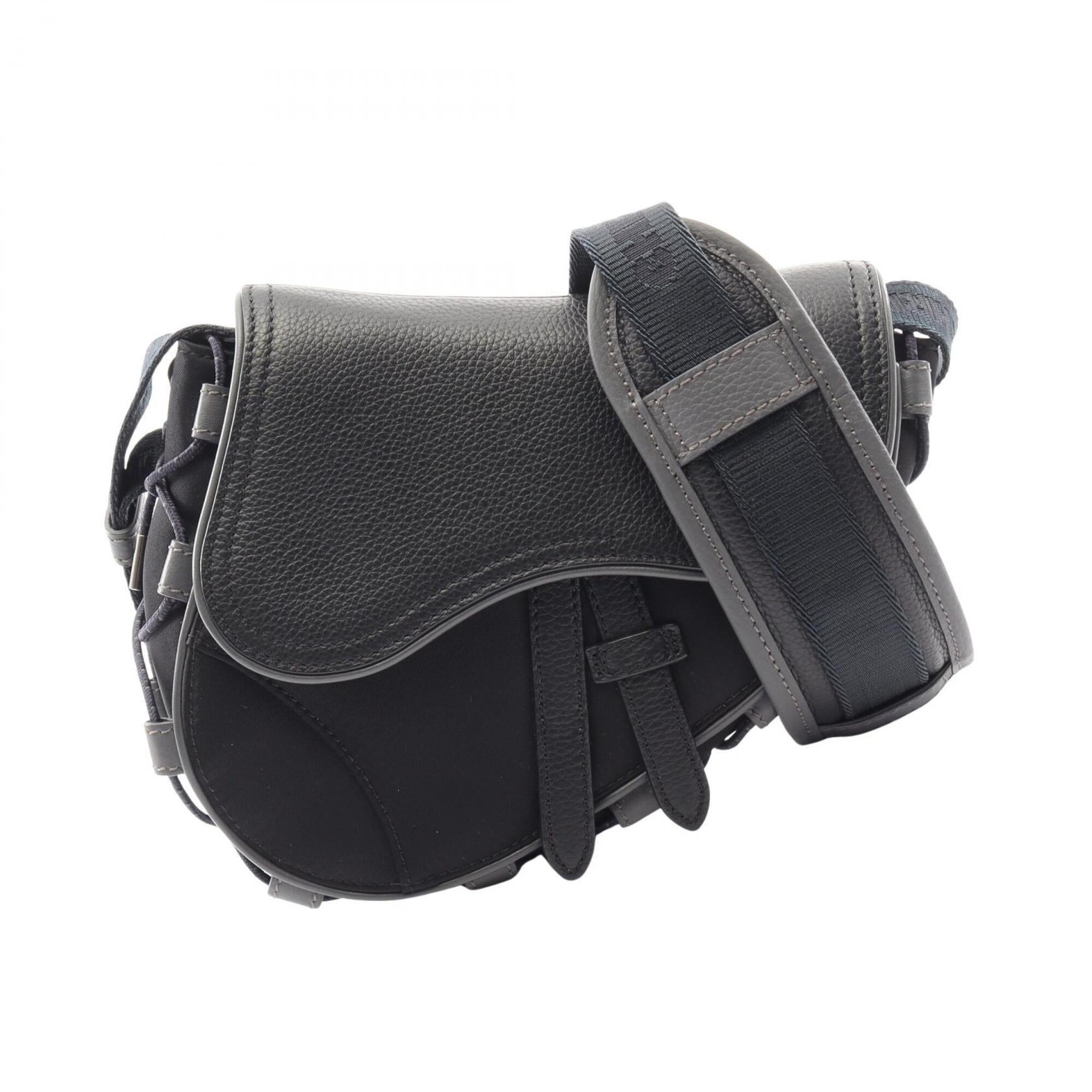 Christian Dior Black Nylon Leather Saddle Bag Shoulder Bag (Pre-Owned)