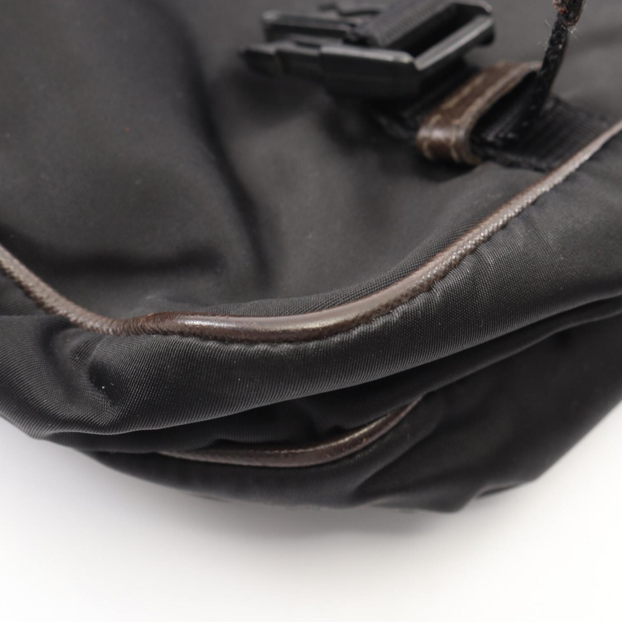 Prada Black Brown Canvas Leather Handbag Shoulder Bag (Pre-Owned)