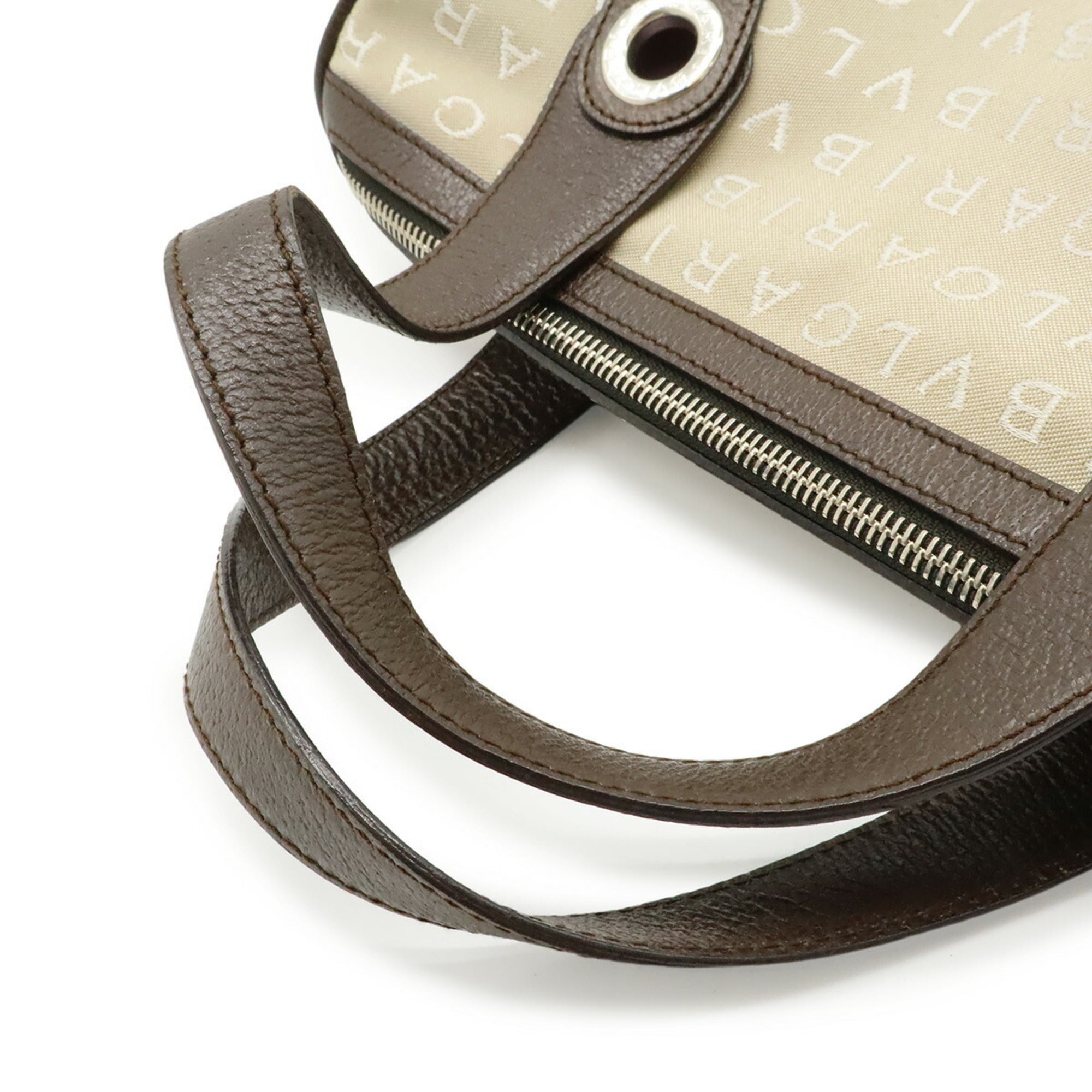 Bvlgari Beige Brown Canvas Leather Handbag Tote Bag (Pre-Owned)