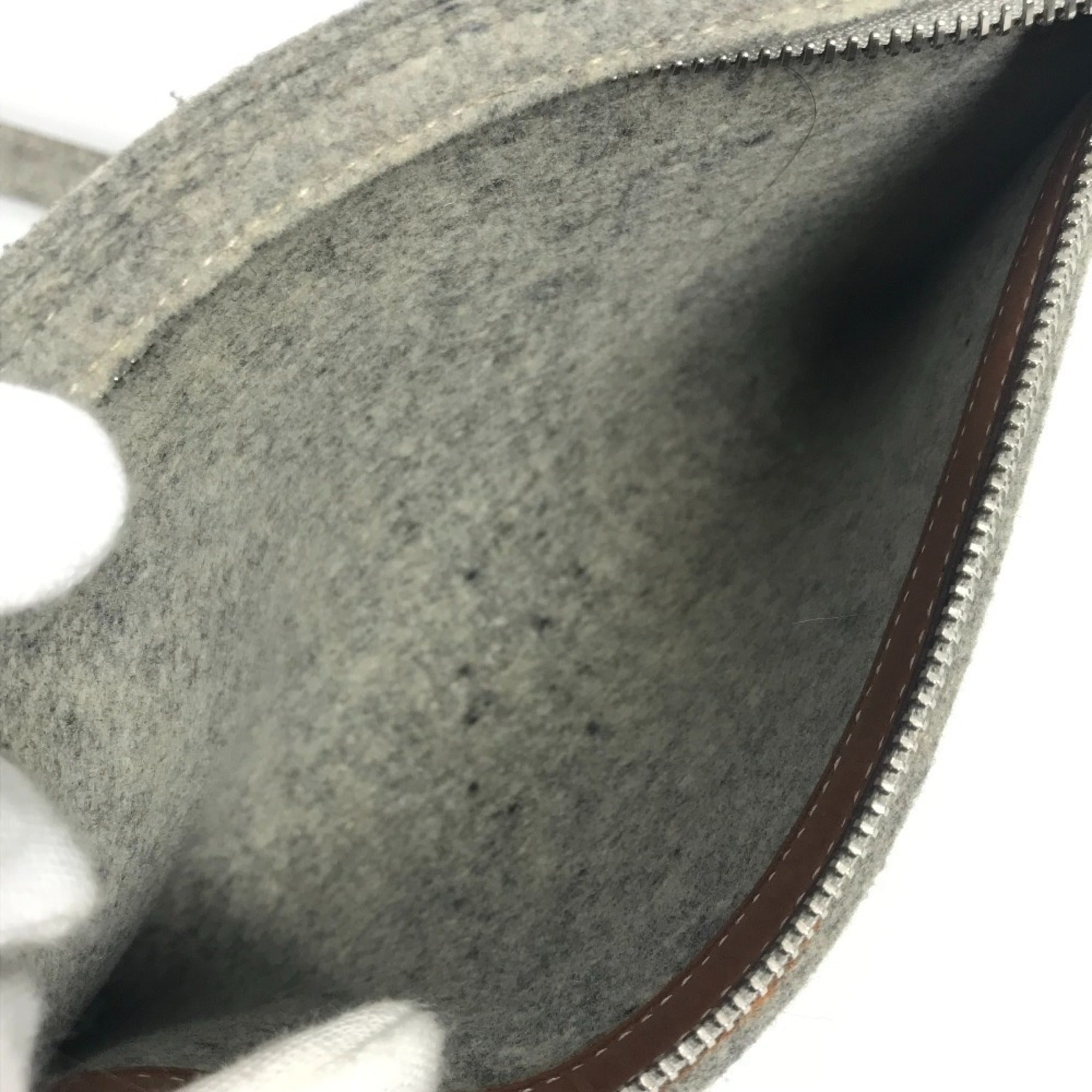 Hermes Karimi Brown Gray Felt Leather Shoulder Bag Tote Bag (Pre-Owned)