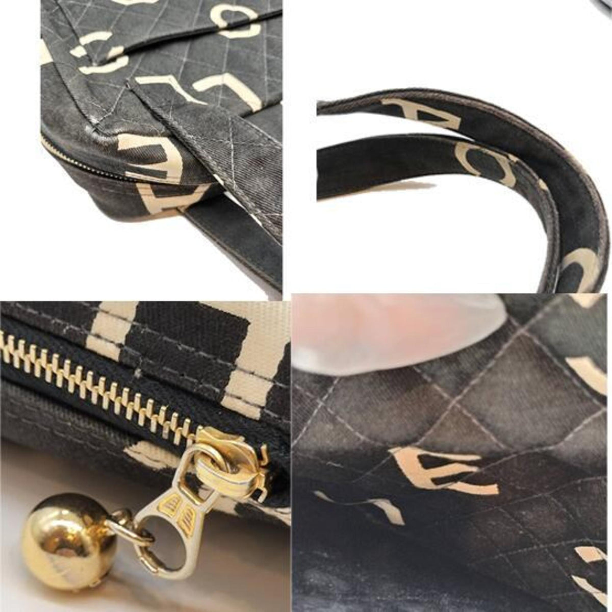 Chanel Black White Canvas Handbag (Pre-Owned)