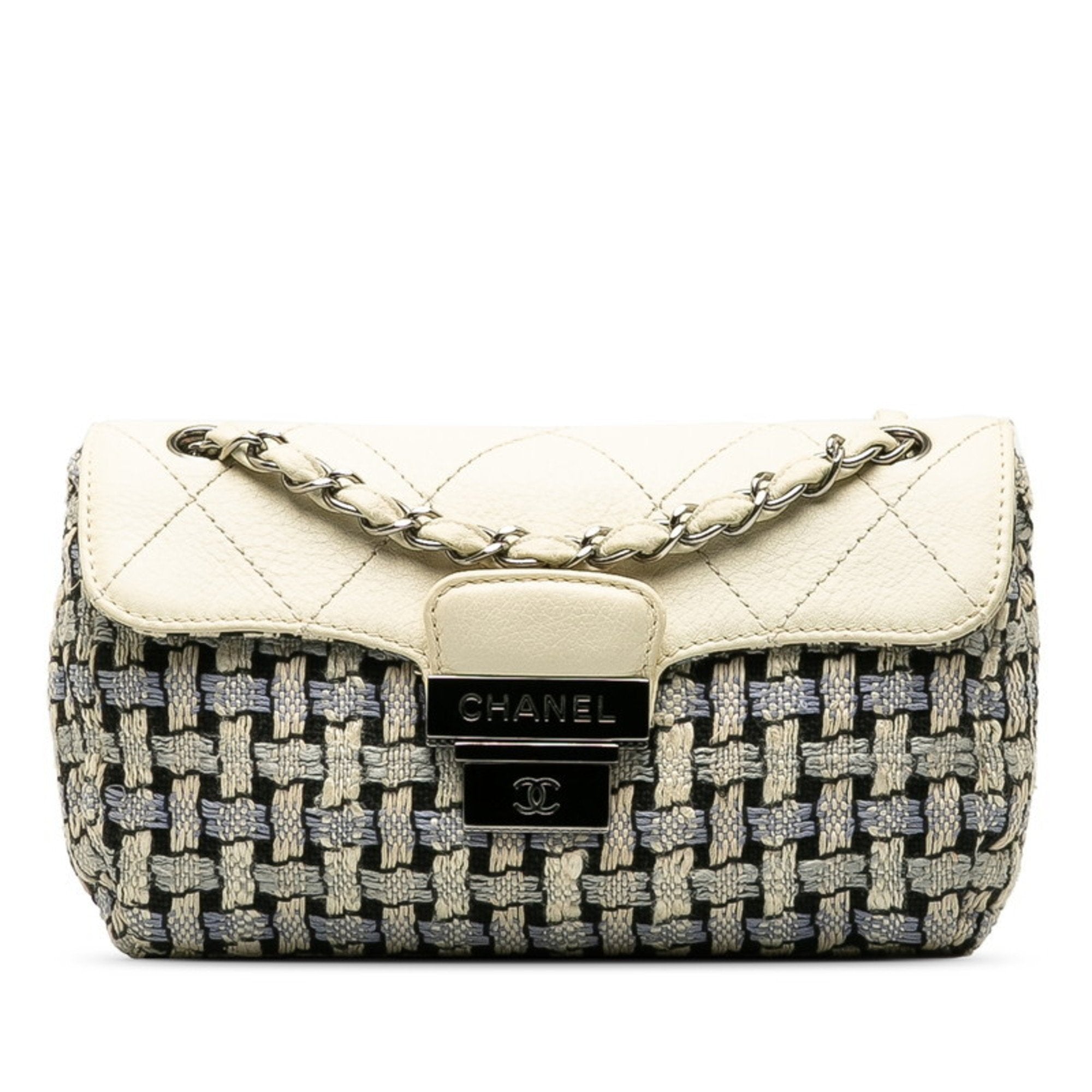 Chanel Blue White Tweed Wool Shoulder Bag (Pre-Owned)